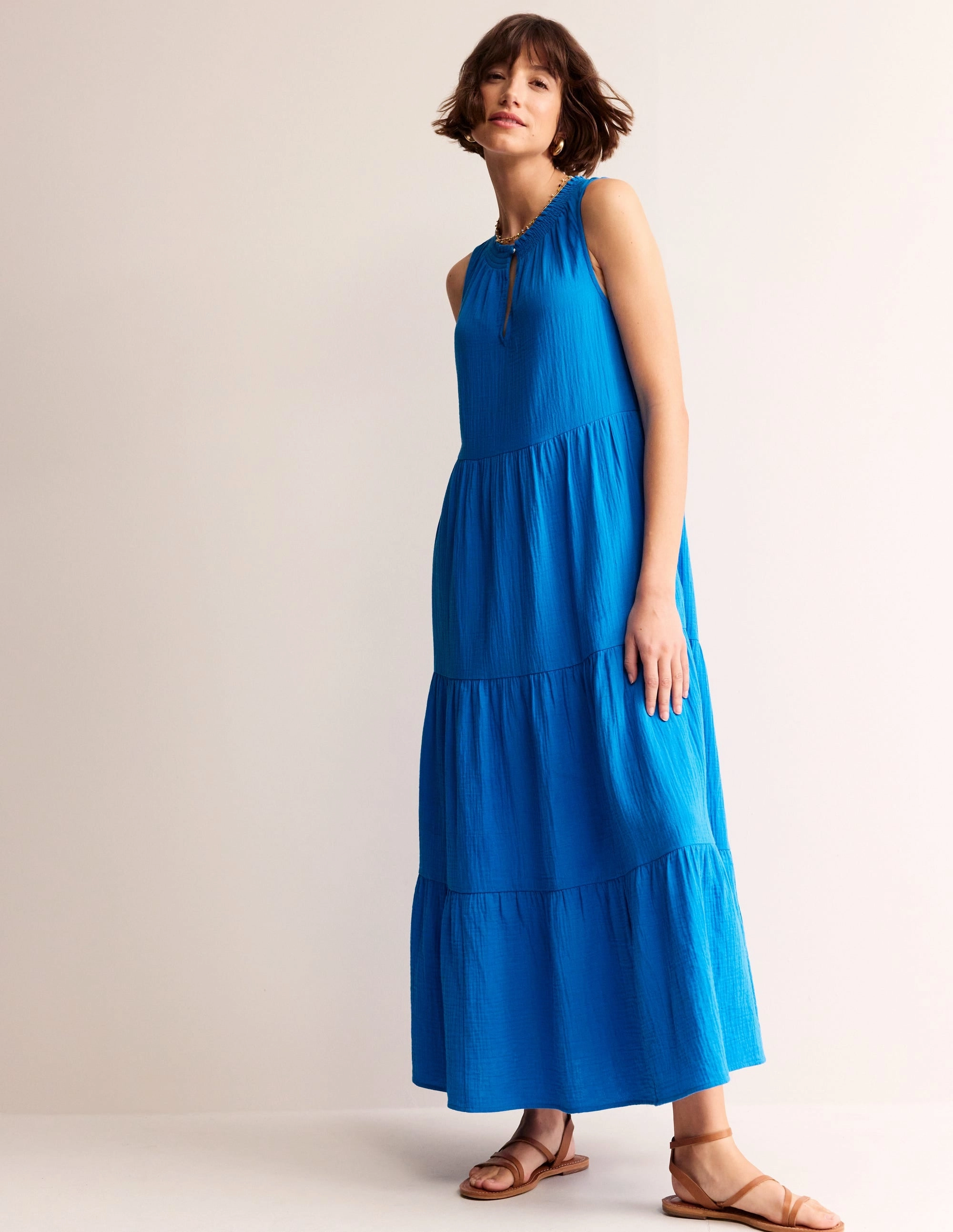 Double Cloth Maxi Tiered Dress-Indigo Bunting Smart Silhouette