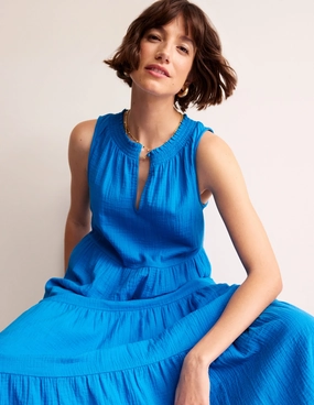 Double Cloth Maxi Tiered Dress-Indigo Bunting breathable-mesh