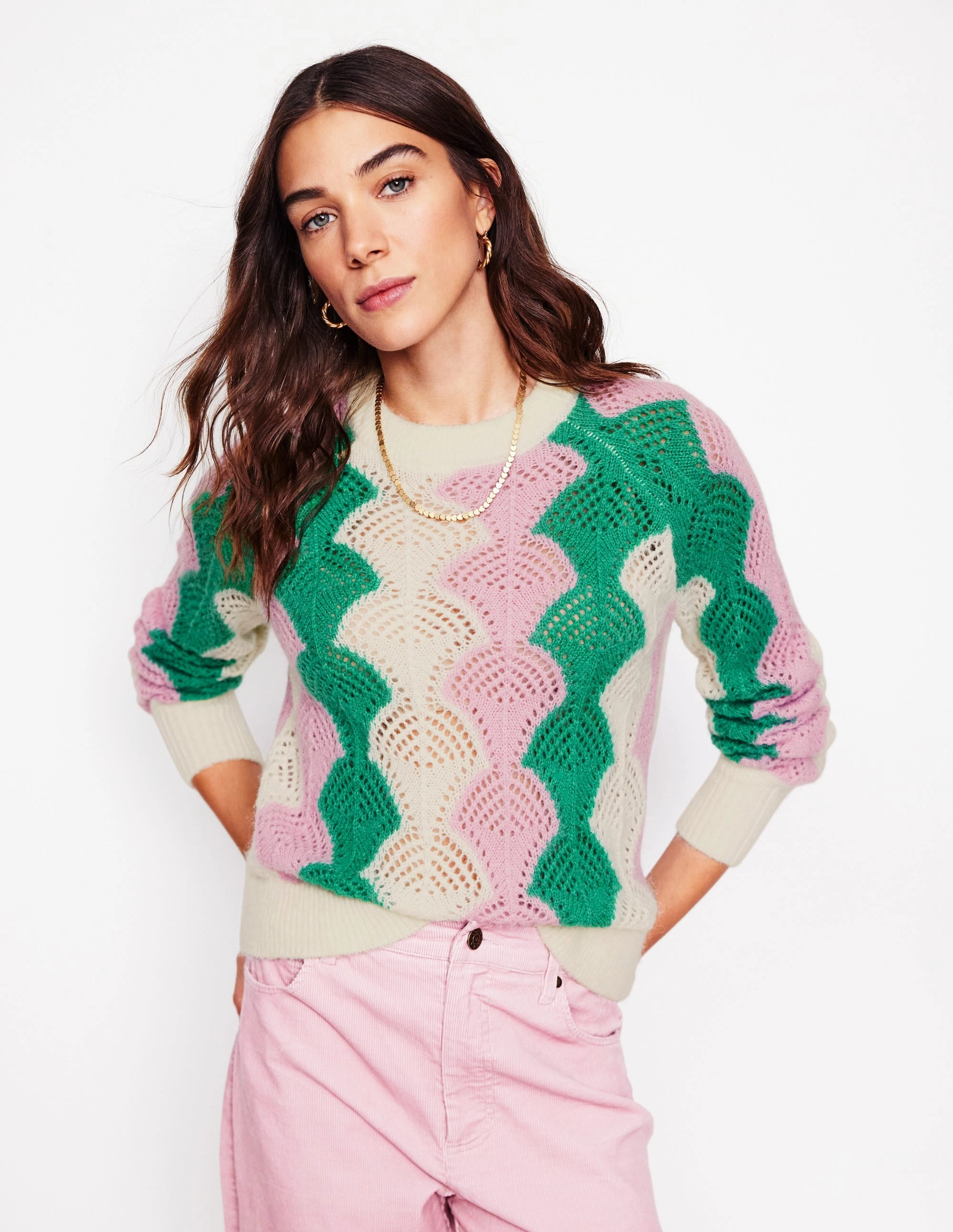 Smart Pick Alice Fluffy Raglan Jumper-Warm Ivory/ Soft Lavender Pink