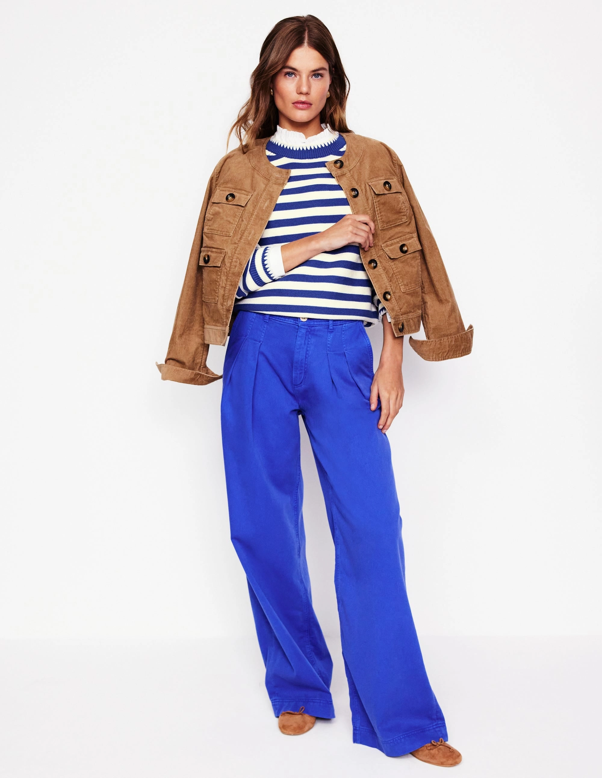 QuickDry Fabric Lena Stitch Detail Jumper-Bright Blue and Ivory Stripe