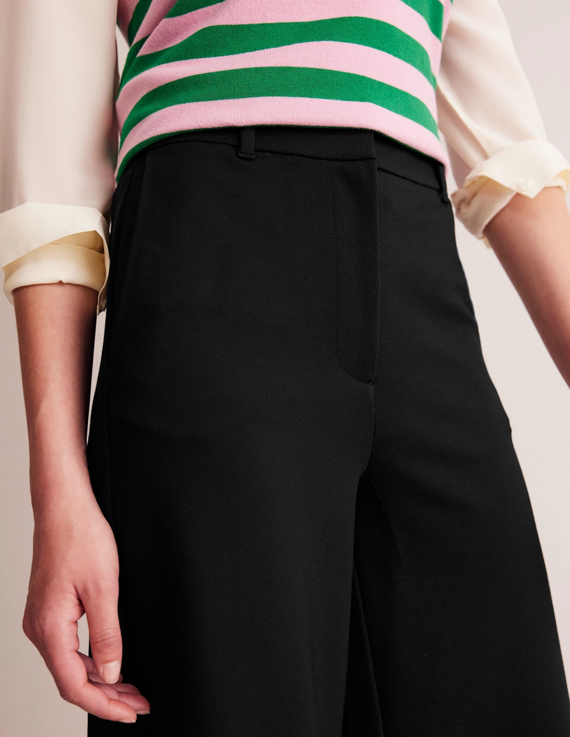 Easy Travel Ponte Wide Leg Culottes-Black