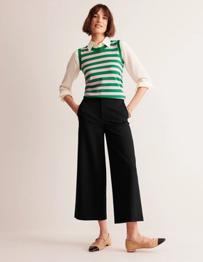 Mid Rise Cozy Fit Ponte Wide Leg Culottes-Black