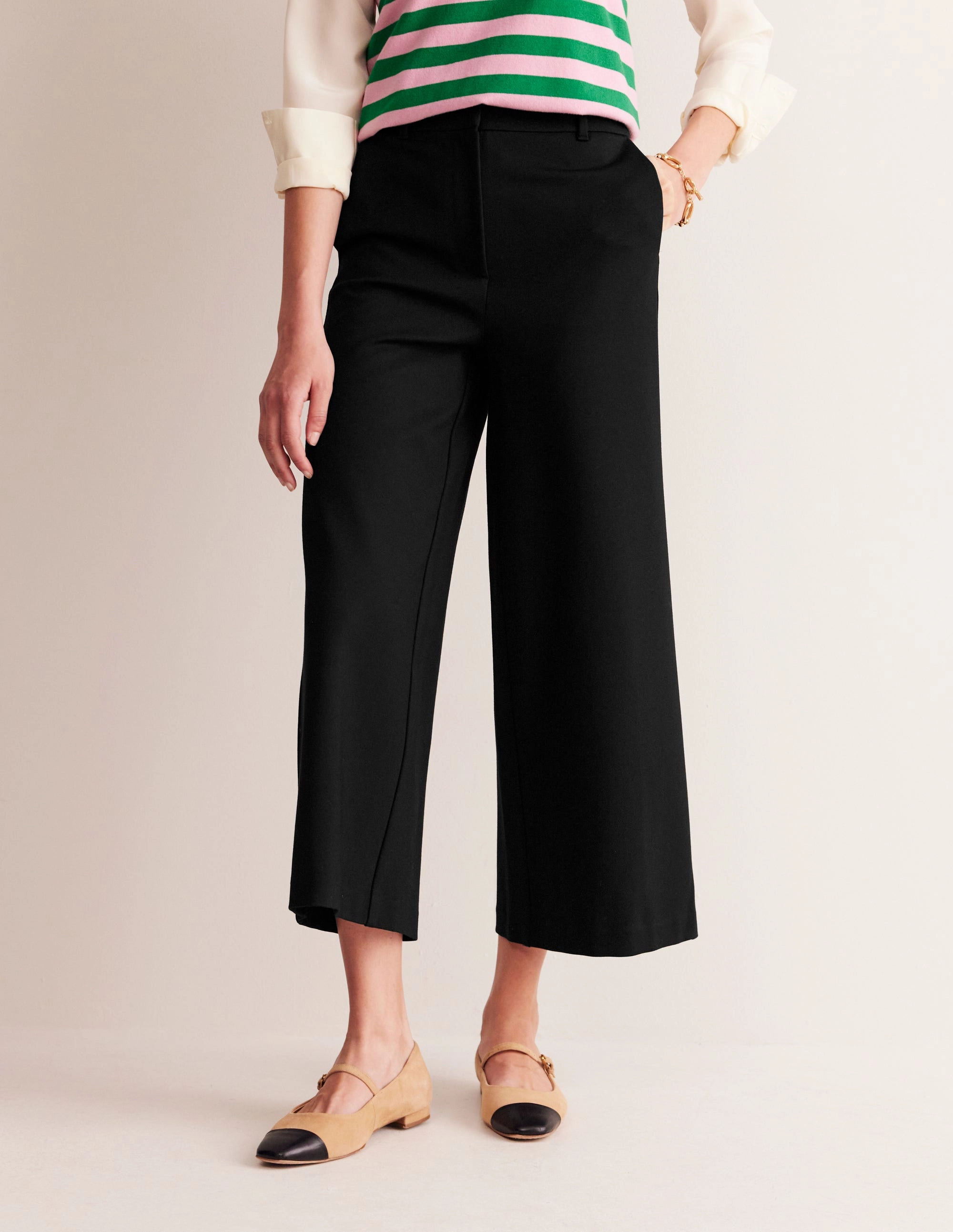 Sporty Look TaglessComfort Ponte Wide Leg Culottes-Black