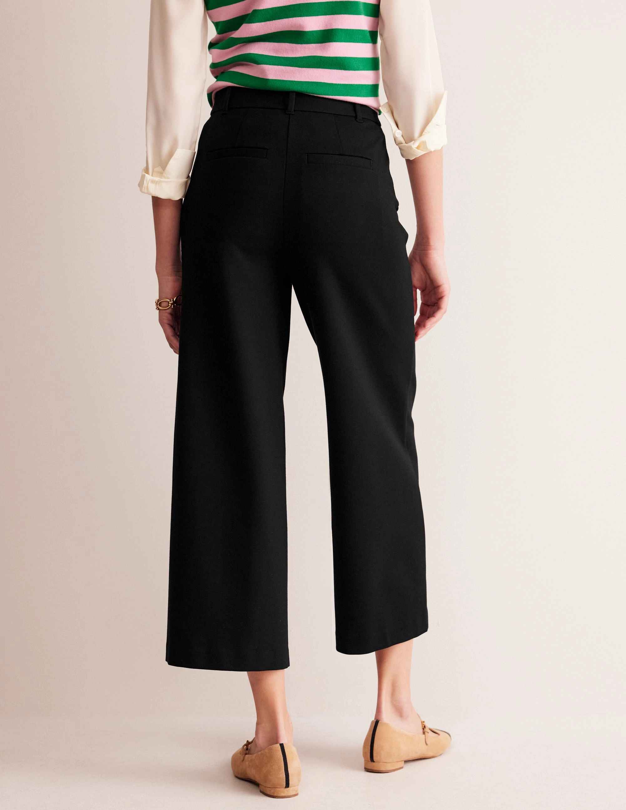 Ponte Wide Leg Culottes-Black Tagless Design ReflectiveAccentDetails