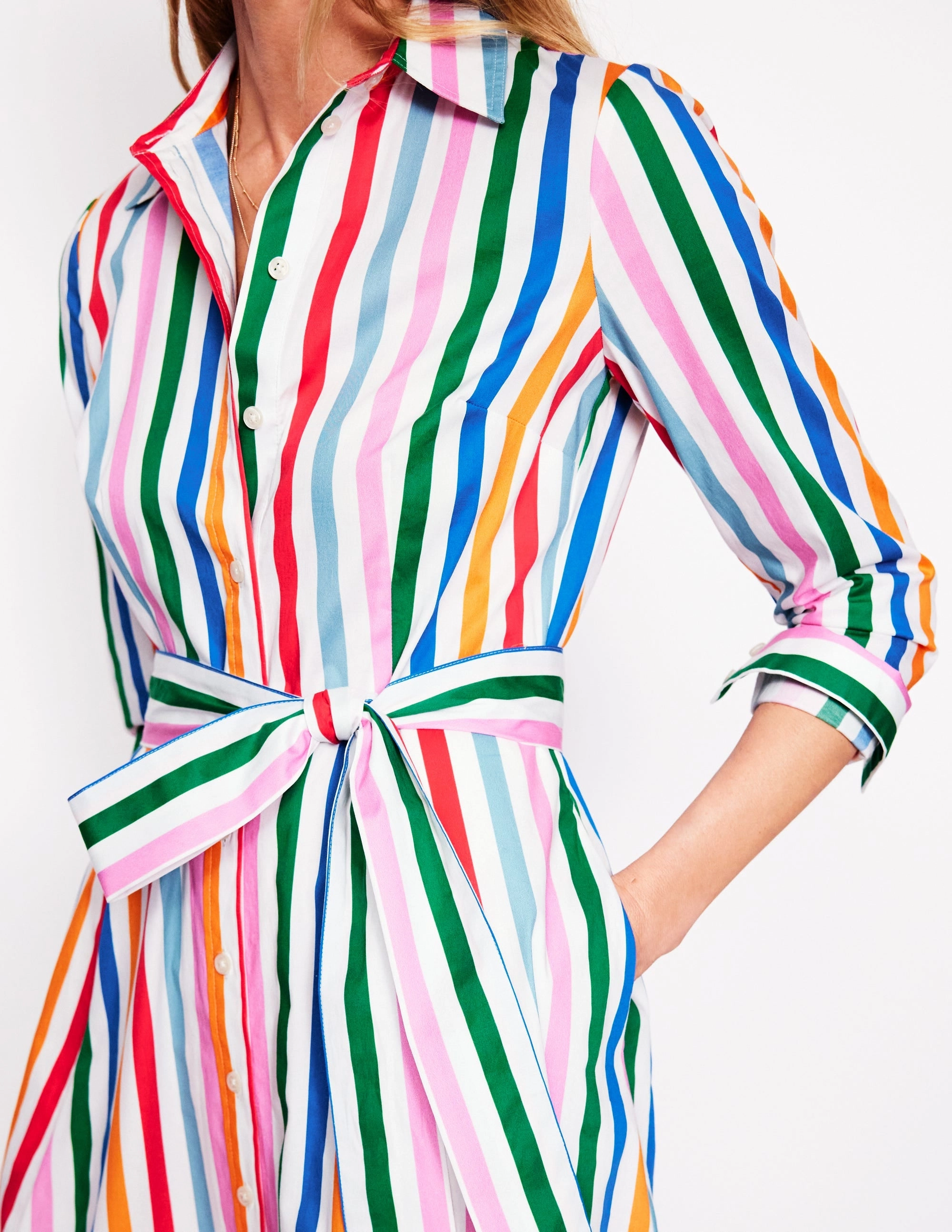 Amy Cotton Midi Shirt Dress-Mauve, Strawberry Tart Rainbow Lightweight Comfort