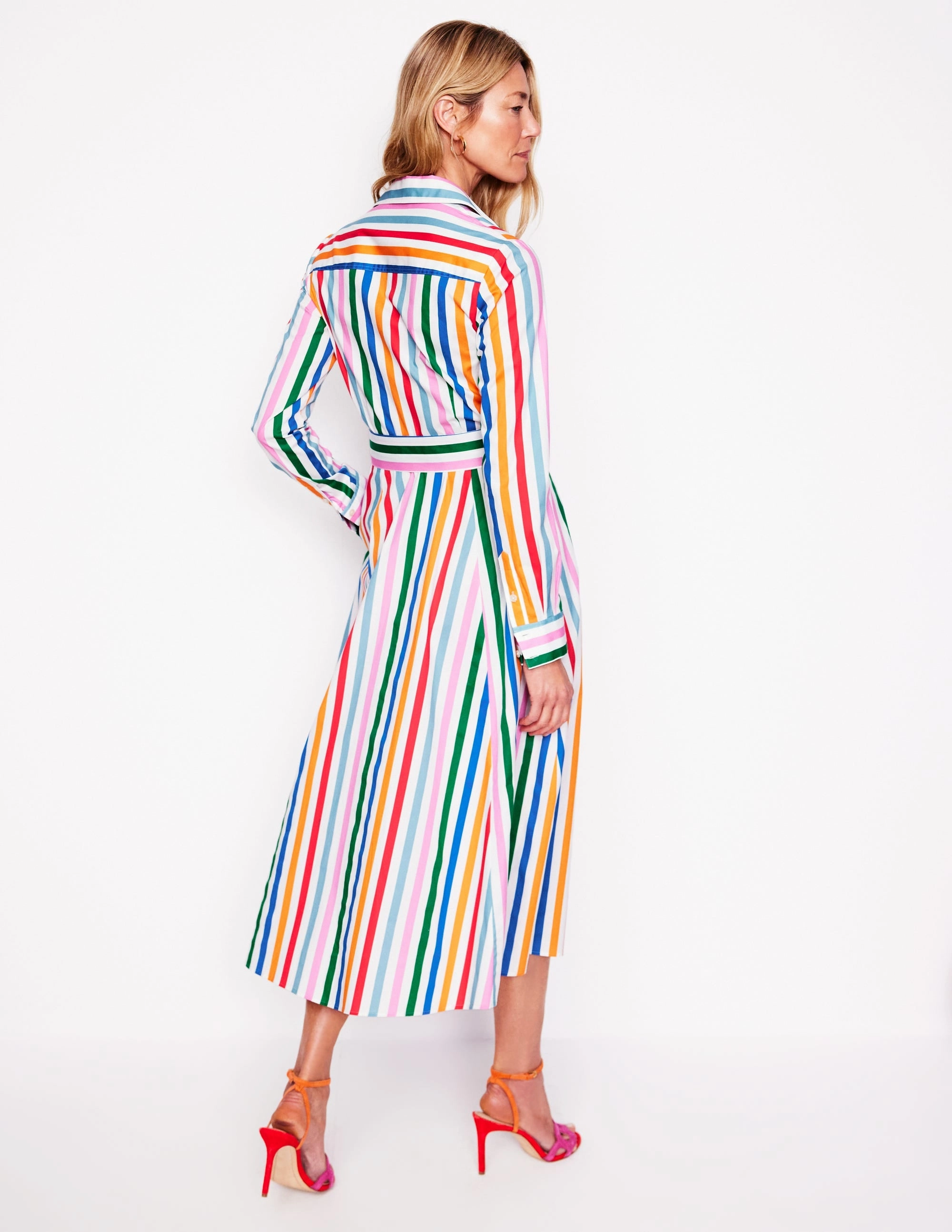 Sleek Cut Amy Cotton Midi Shirt Dress-Mauve, Strawberry Tart Rainbow