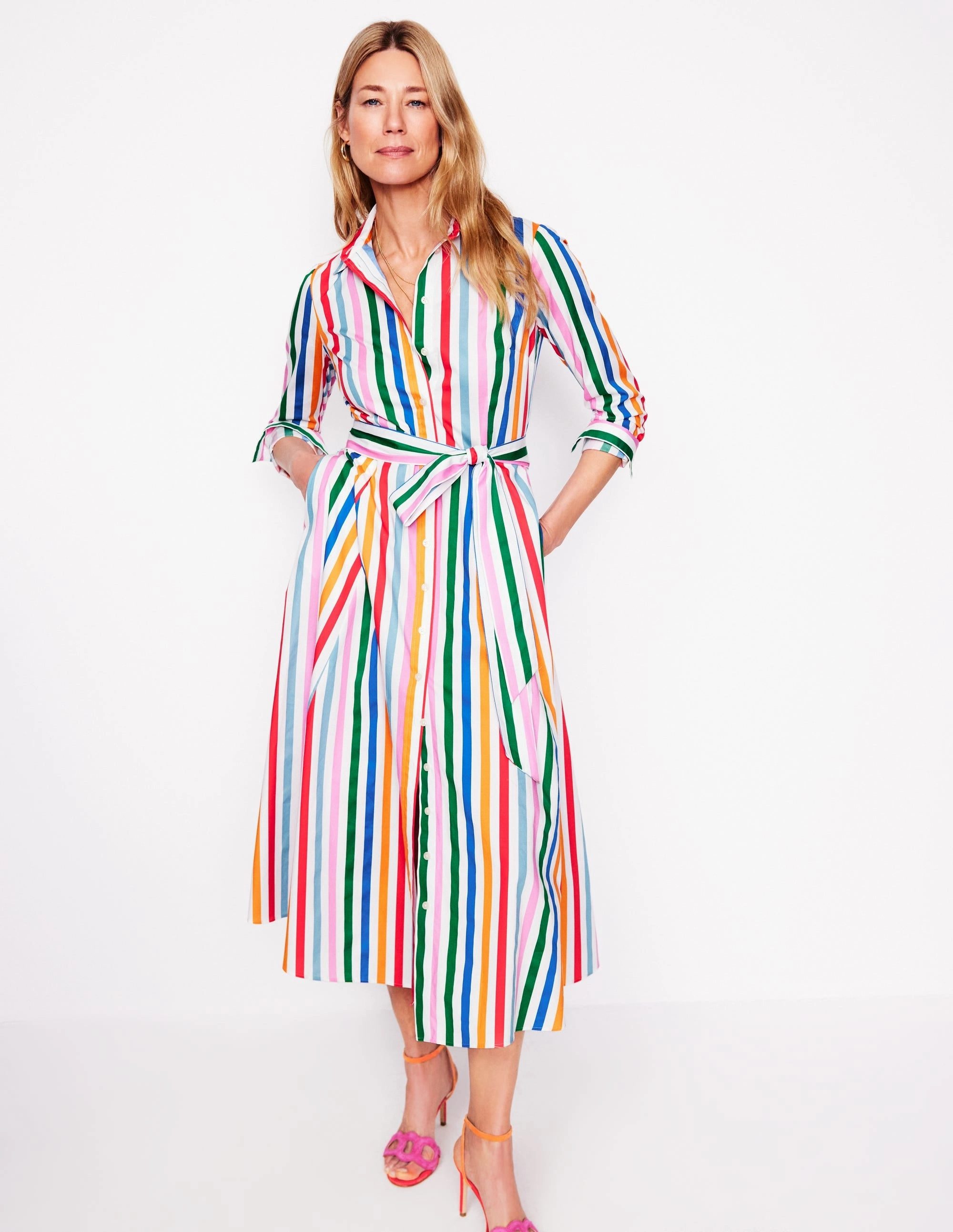 Amy Cotton Midi Shirt Dress-Mauve, Strawberry Tart Rainbow Luxe Appeal Clean Cut