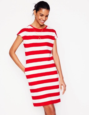 Leah Jersey T-shirt Dress-Poppy Red, White Stripe Harmonious Layers