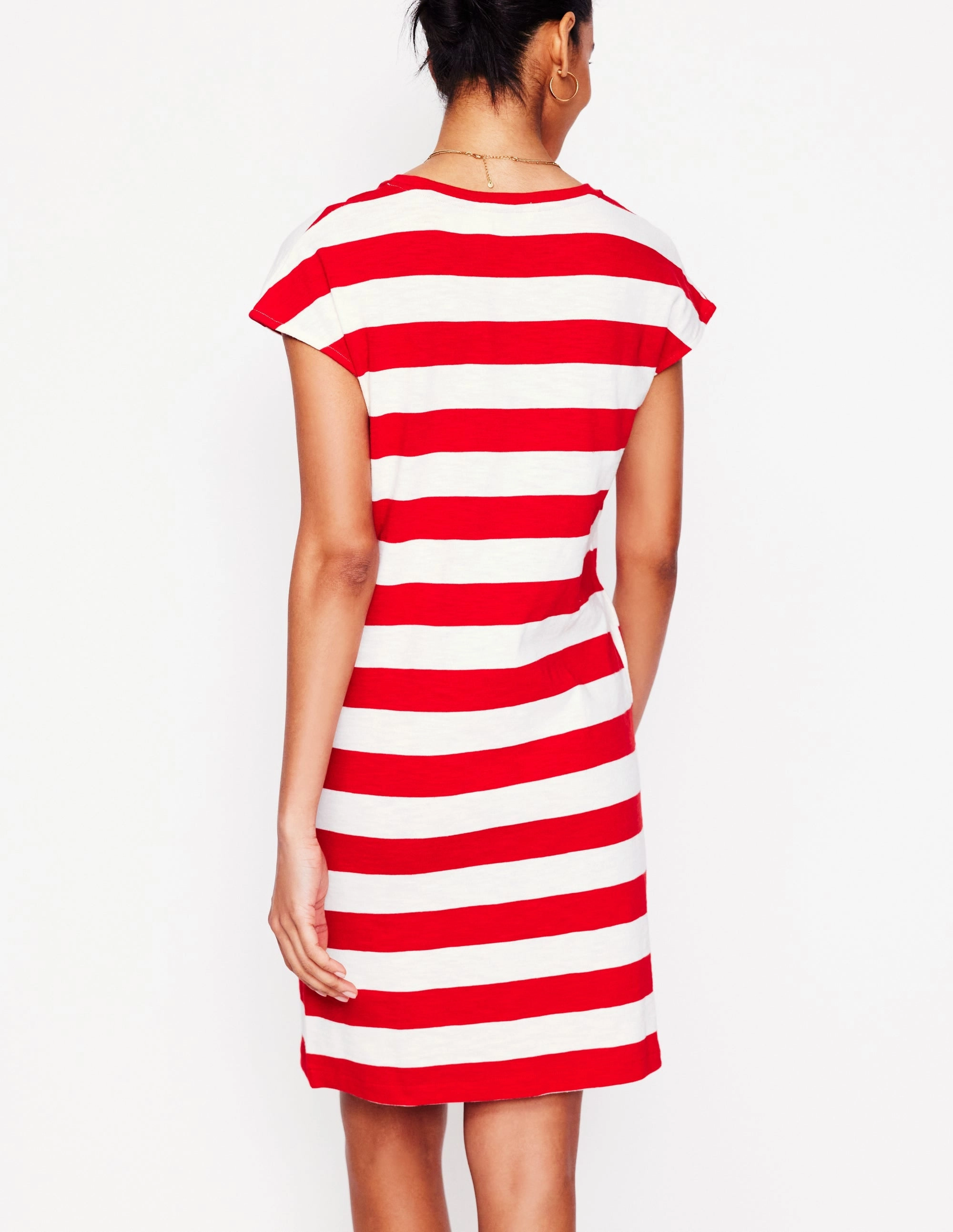 Baby-Shower Smooth Mood Leah Jersey T-shirt Dress-Poppy Red, White Stripe