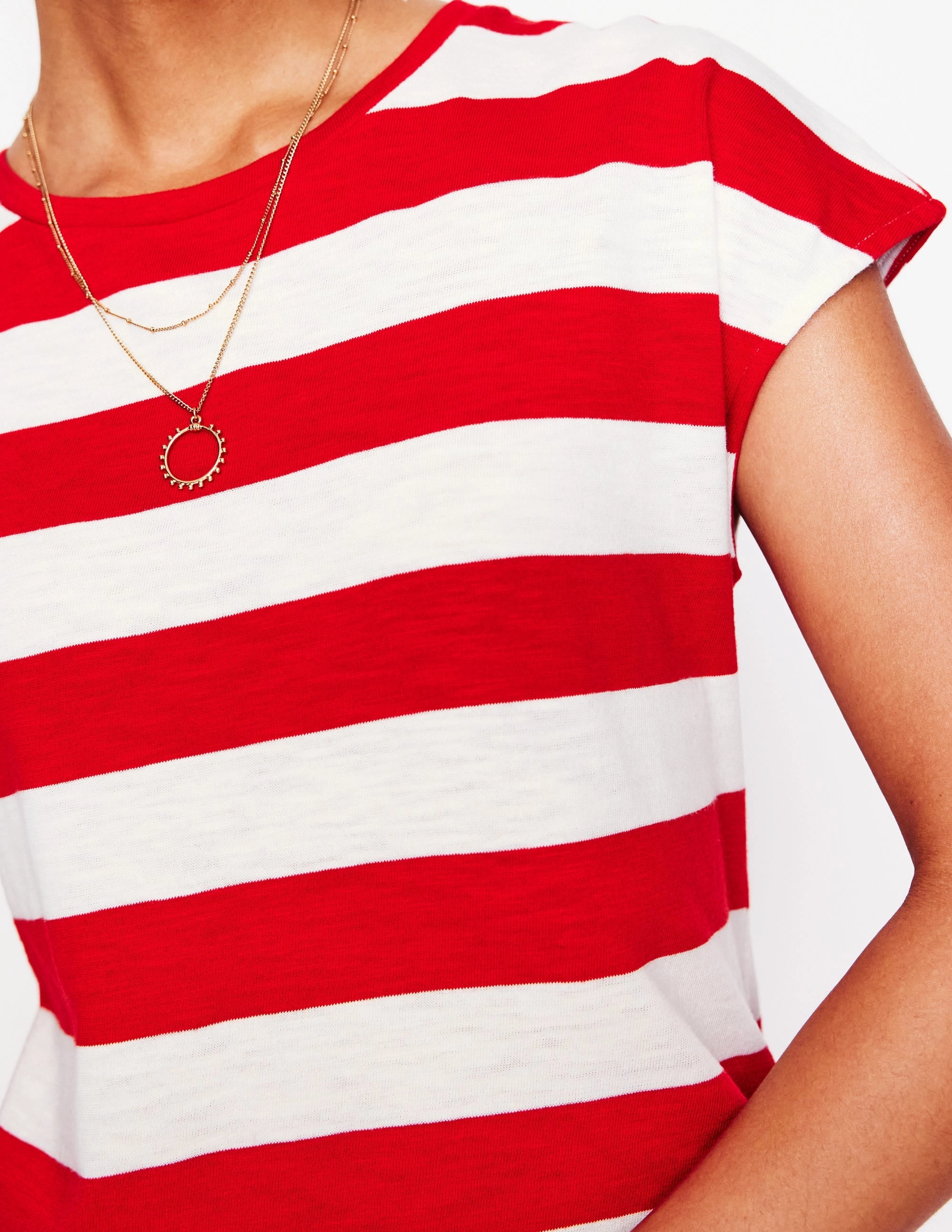Romantic Soft Clean Aesthetic Leah Jersey T-shirt Dress-Poppy Red, White Stripe