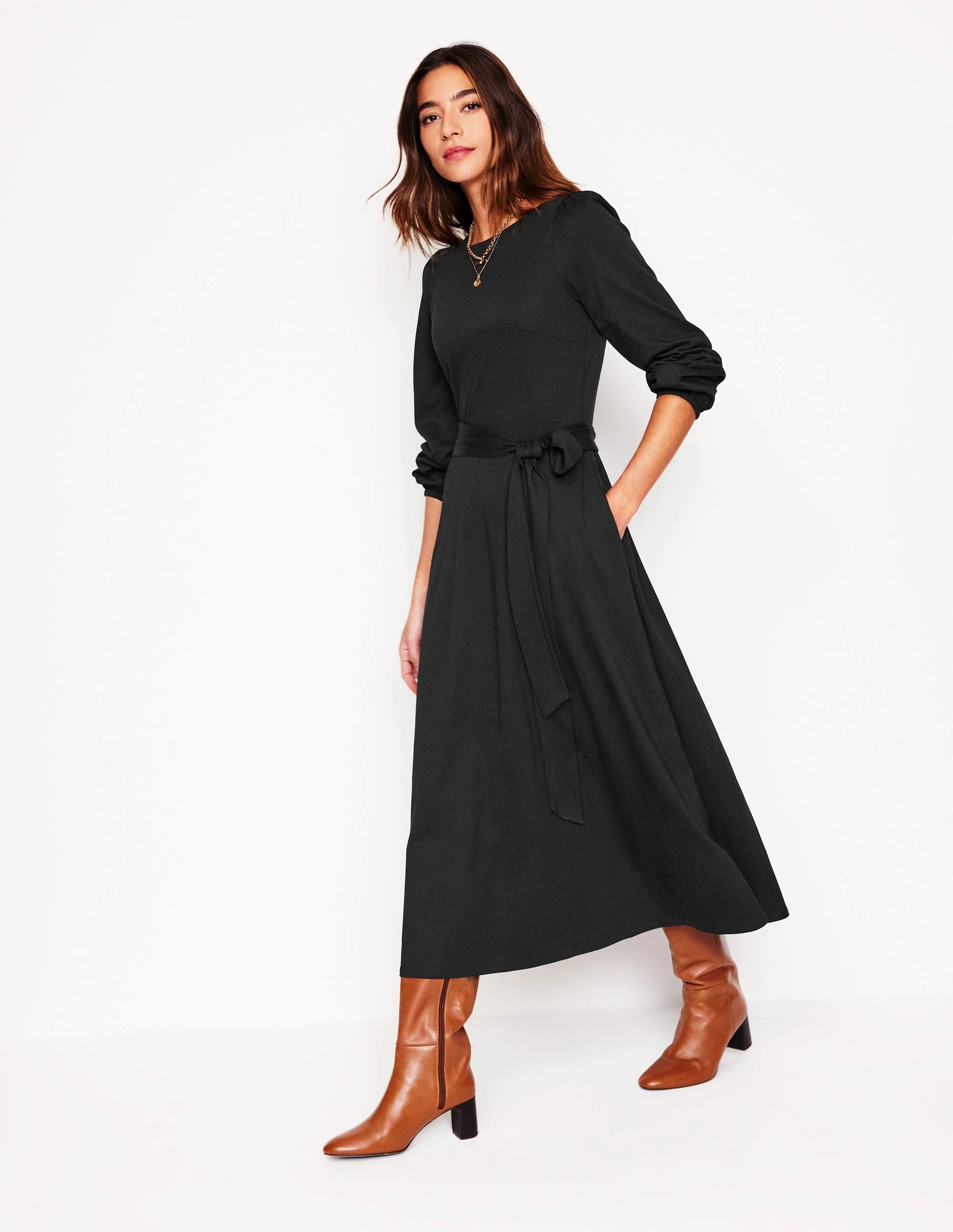 Leandra Jersey Midi Dress-Black Travel-Style Flexible Waist