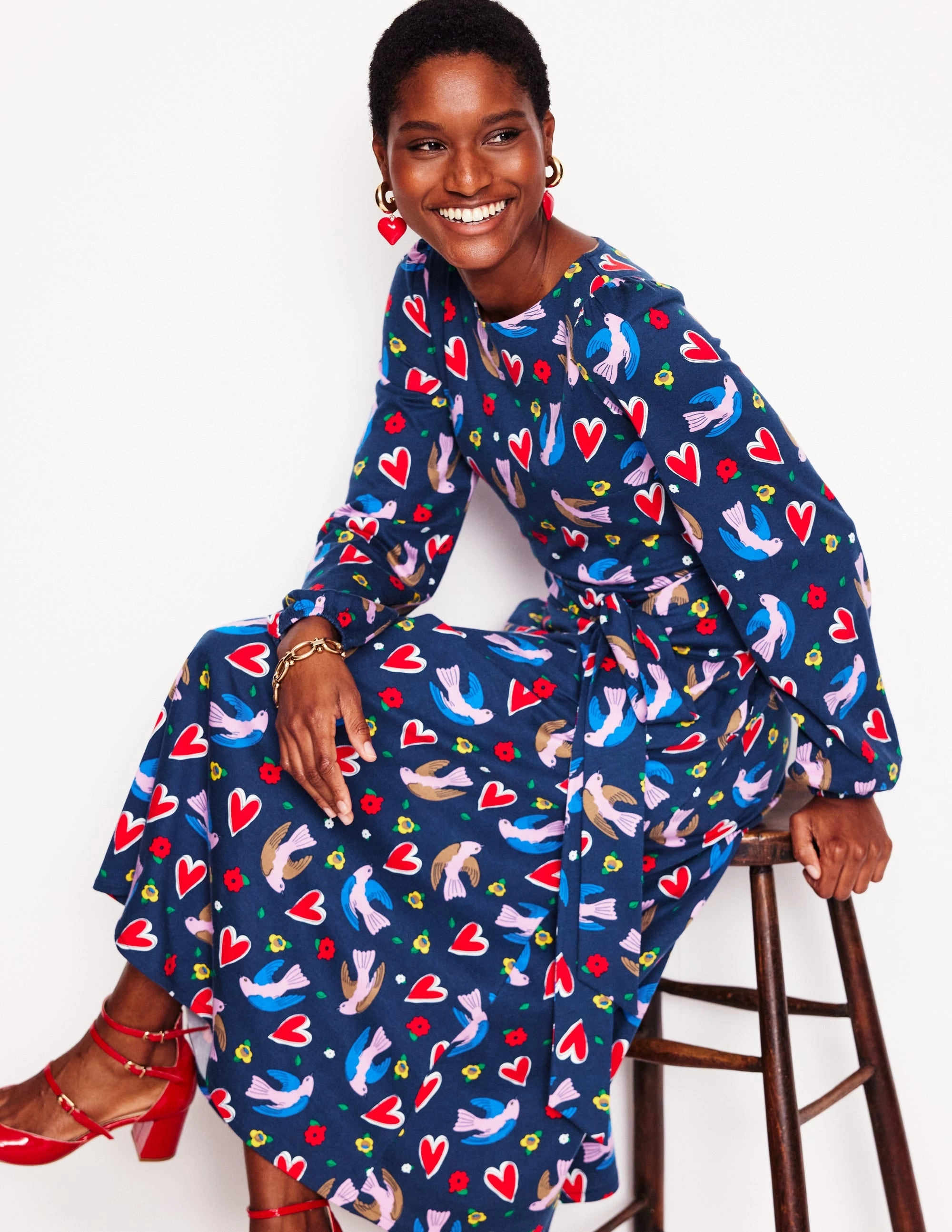 Feather Light Luxe Comfort Leandra Jersey Midi Dress-French Navy, Heart Flutter