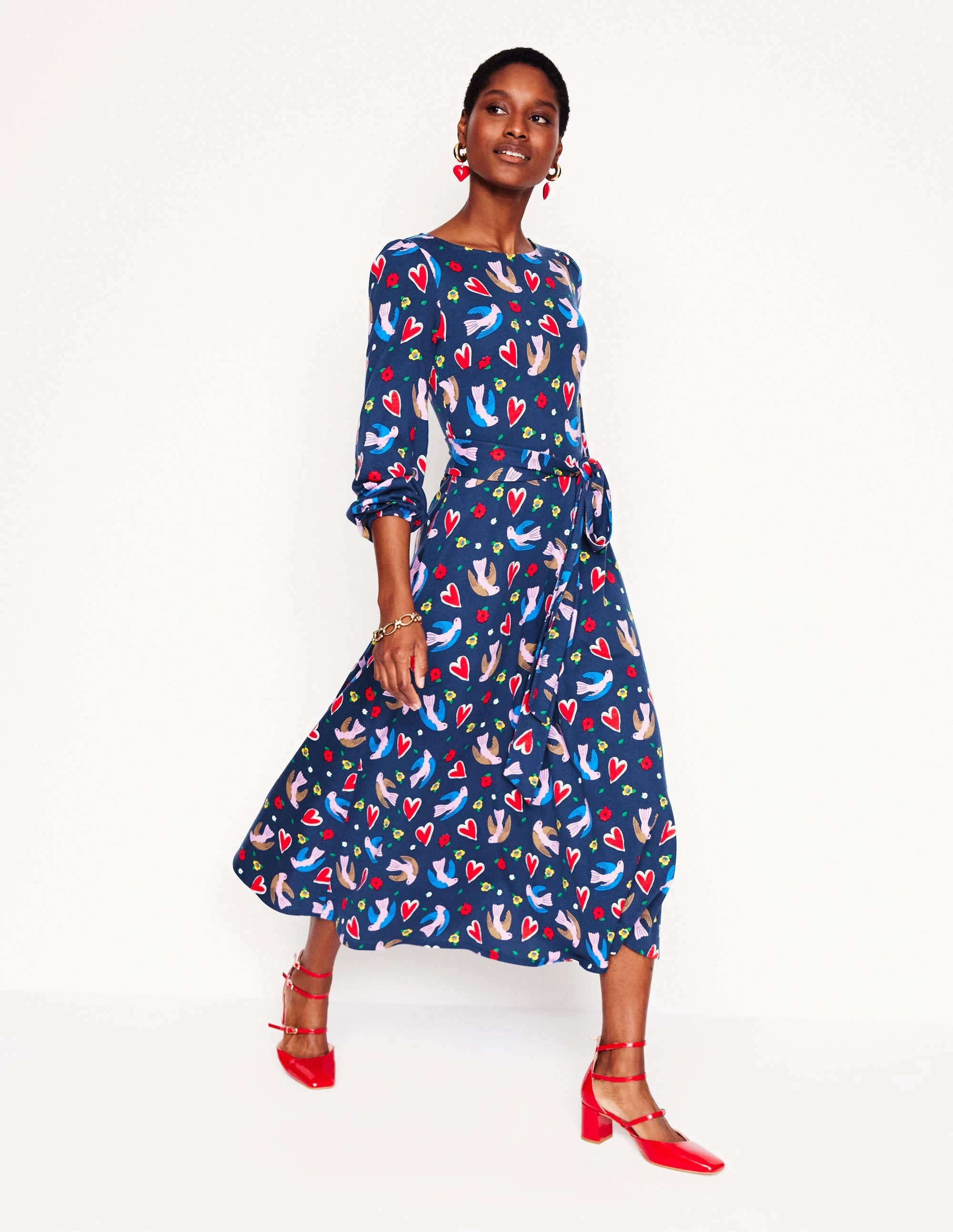 Comfortable and Chic Leandra Jersey Midi Dress-French Navy, Heart Flutter