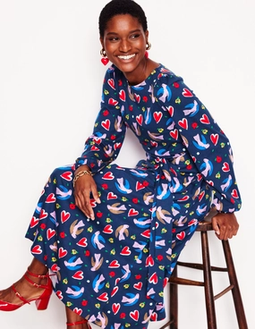 Feather Light Luxe Comfort Leandra Jersey Midi Dress-French Navy, Heart Flutter