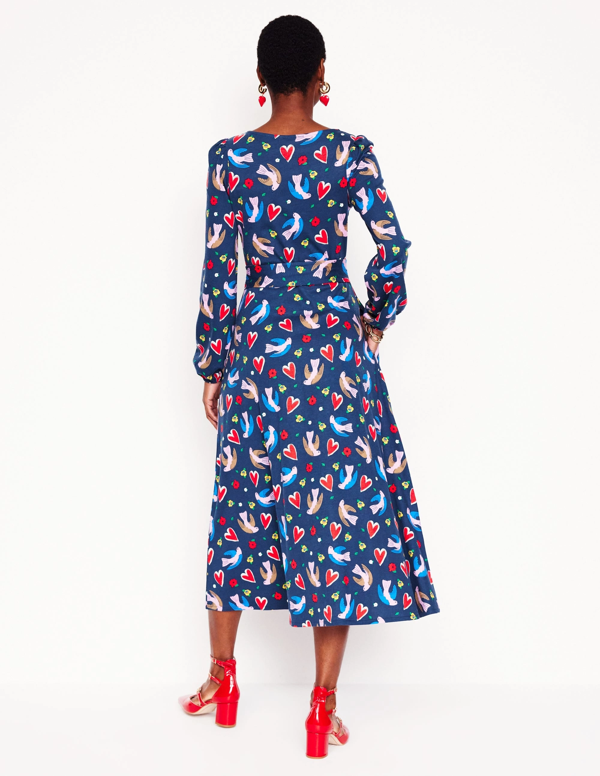 Leandra Jersey Midi Dress-French Navy, Heart Flutter Fresh Motion Layering Piece