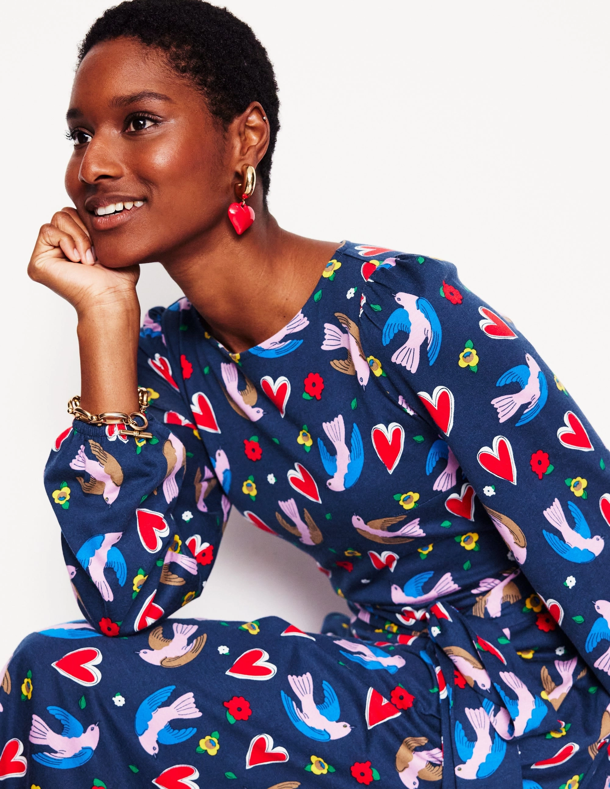 Leandra Jersey Midi Dress-French Navy, Heart Flutter Crisp Finish