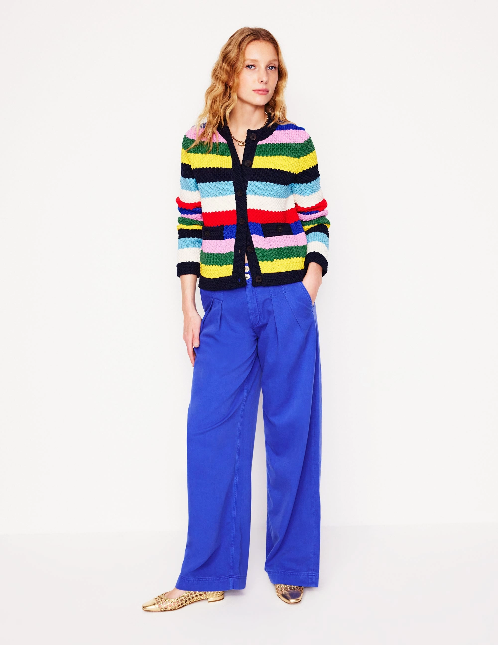 Libby Knitted Jacket-Poppy Red, Blue Multi Interlock Knit Body Relaxed casual fit