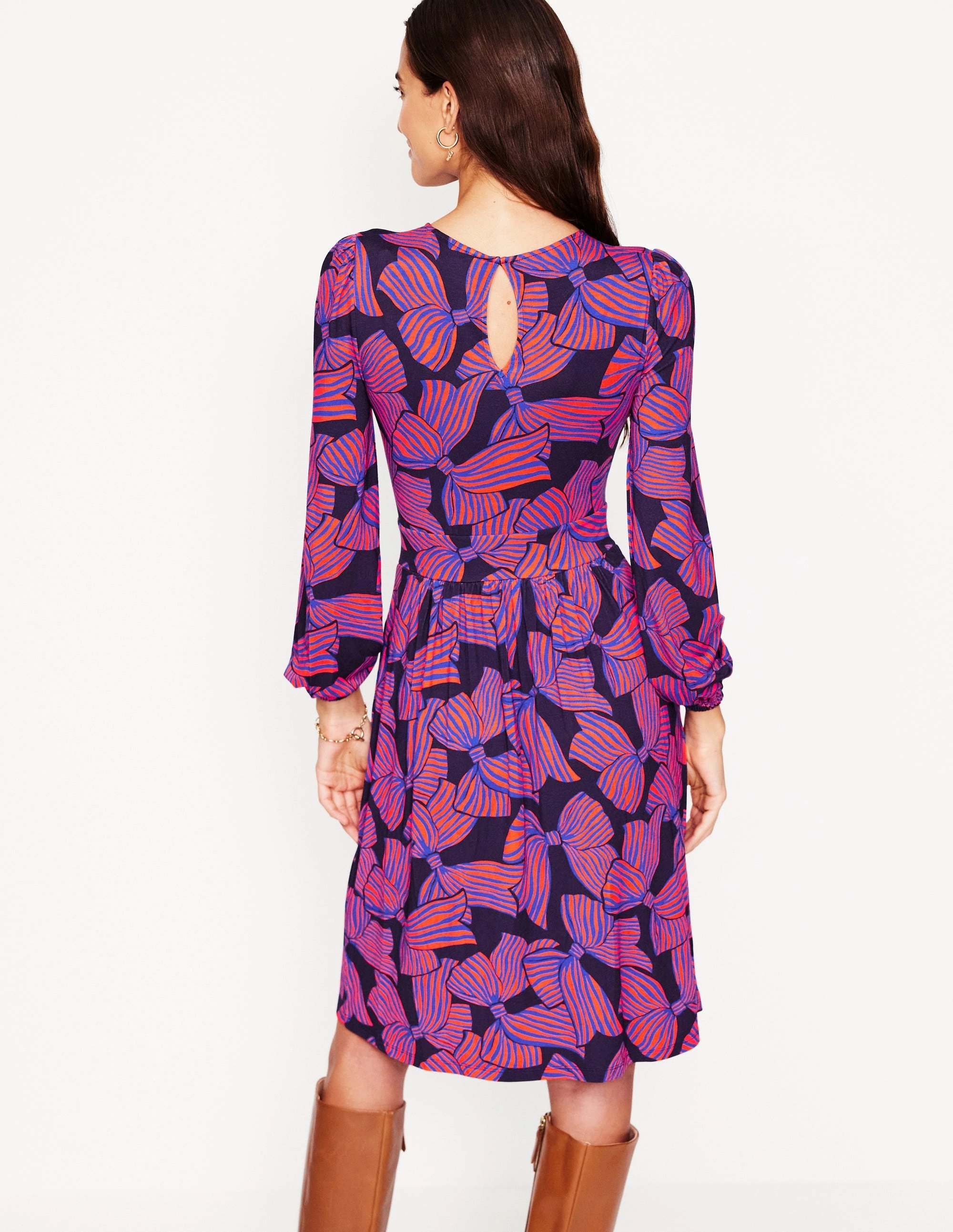 Alexandra Blouson Jersey Dress-French Navy, Bow Scatter Fall Silhouette Spring-Season