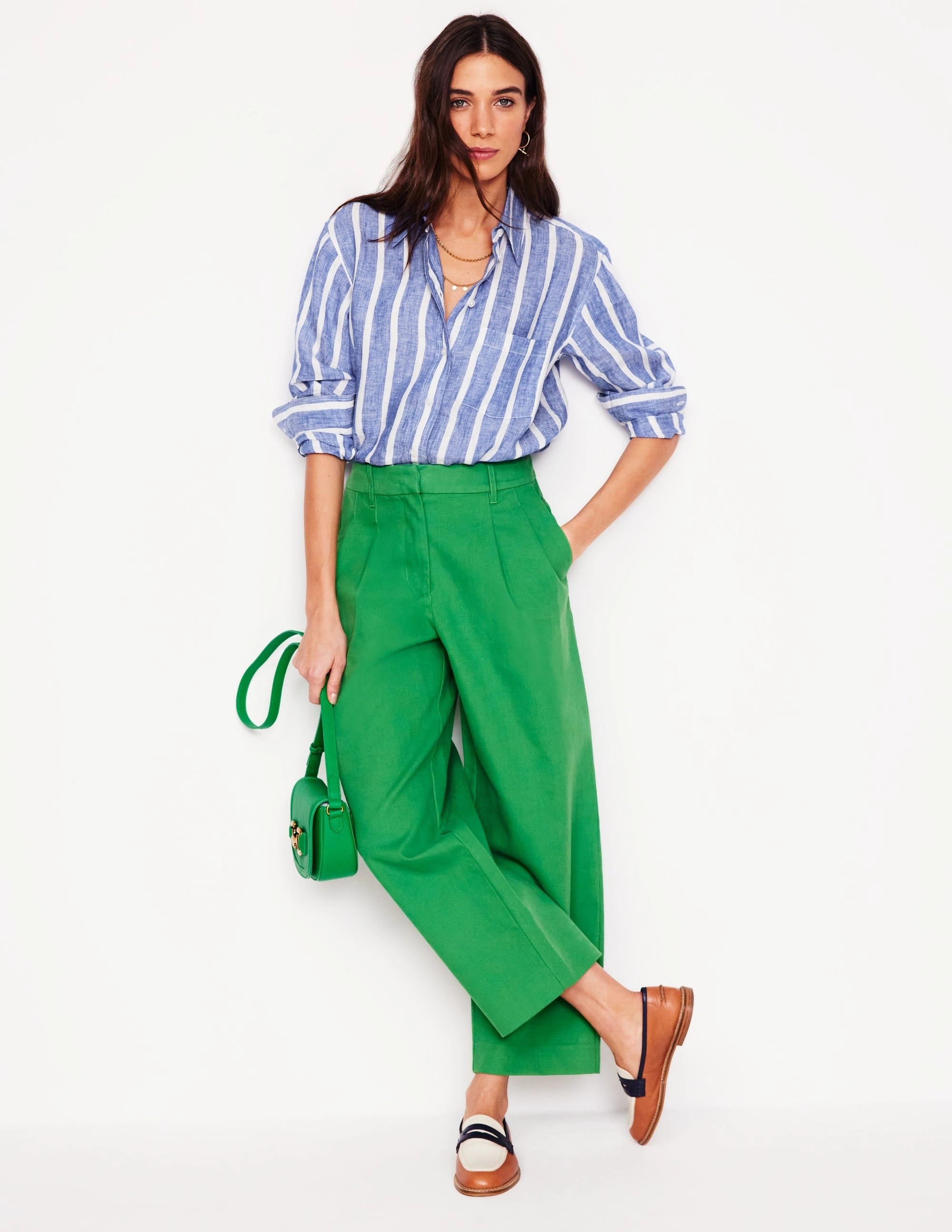 Relaxed Waistband Sadie Relaxed Linen Shirt-Bright Blue Woven Breton