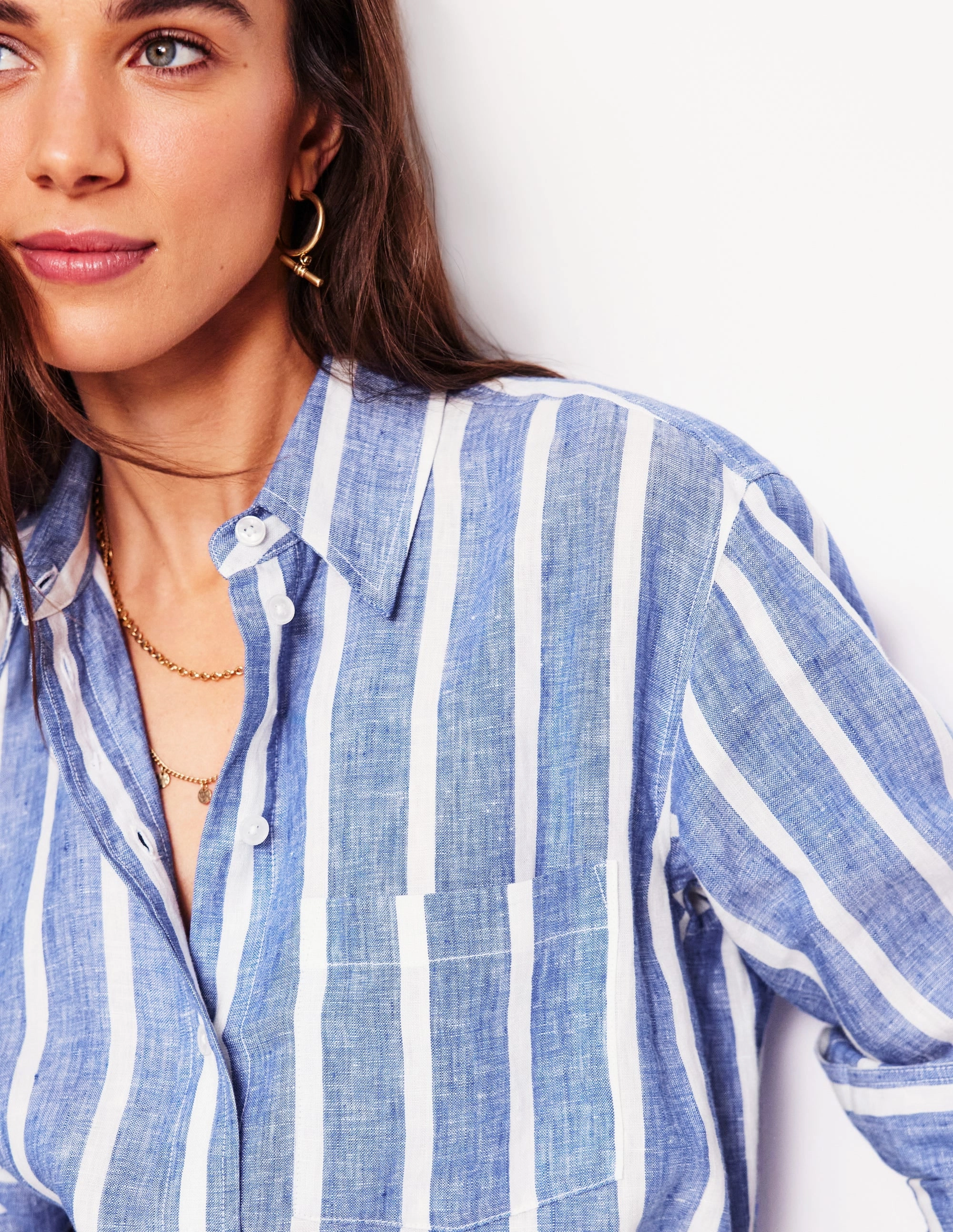 Sadie Relaxed Linen Shirt-Bright Blue Woven Breton Minimalist Comfort Minimal Comfort Style