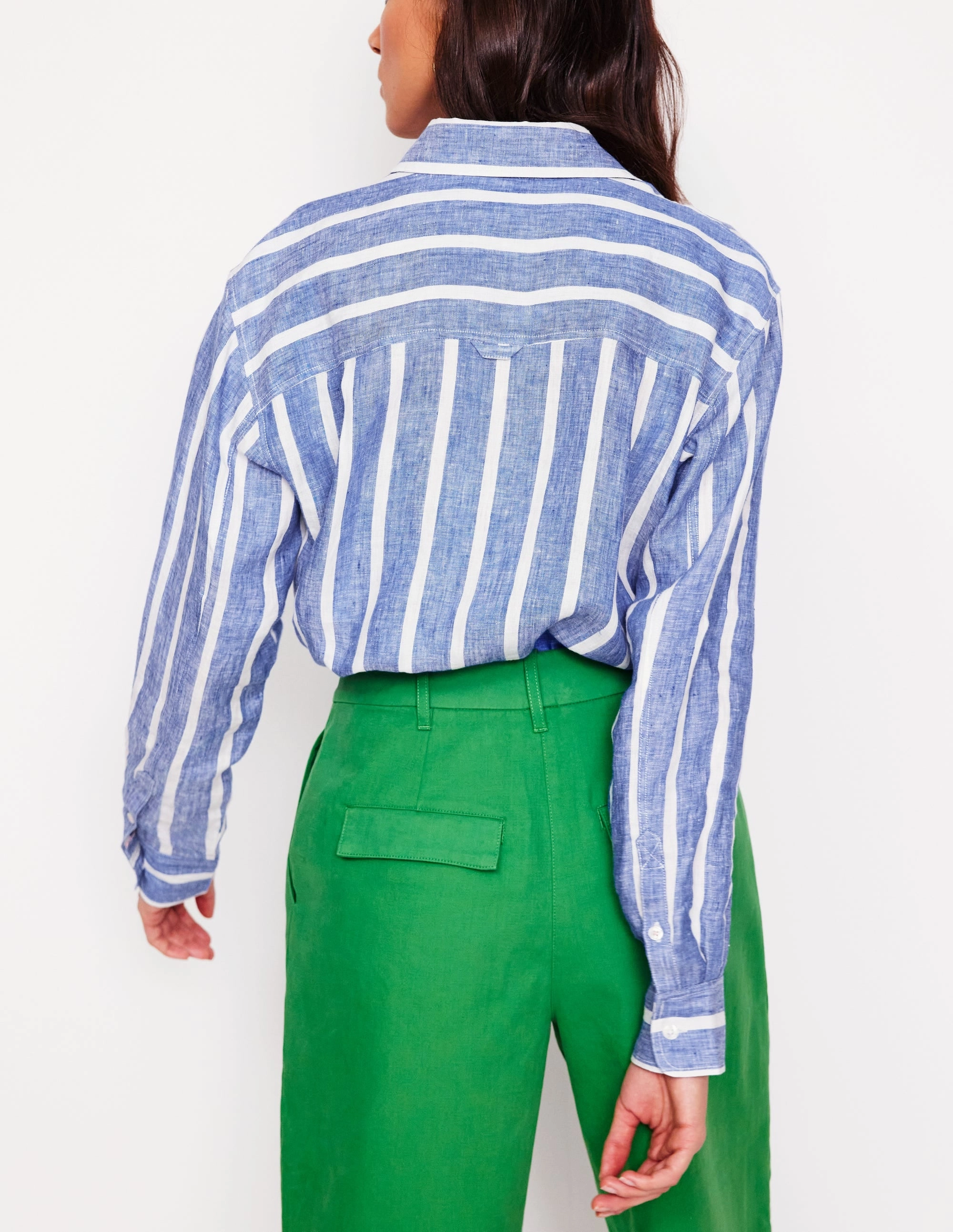 Relaxed Movement Work efficiency Sadie Relaxed Linen Shirt-Bright Blue Woven Breton