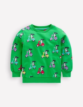 Printed Sweatshirt-Sapling Green Puppy Scooter coordinate with other items