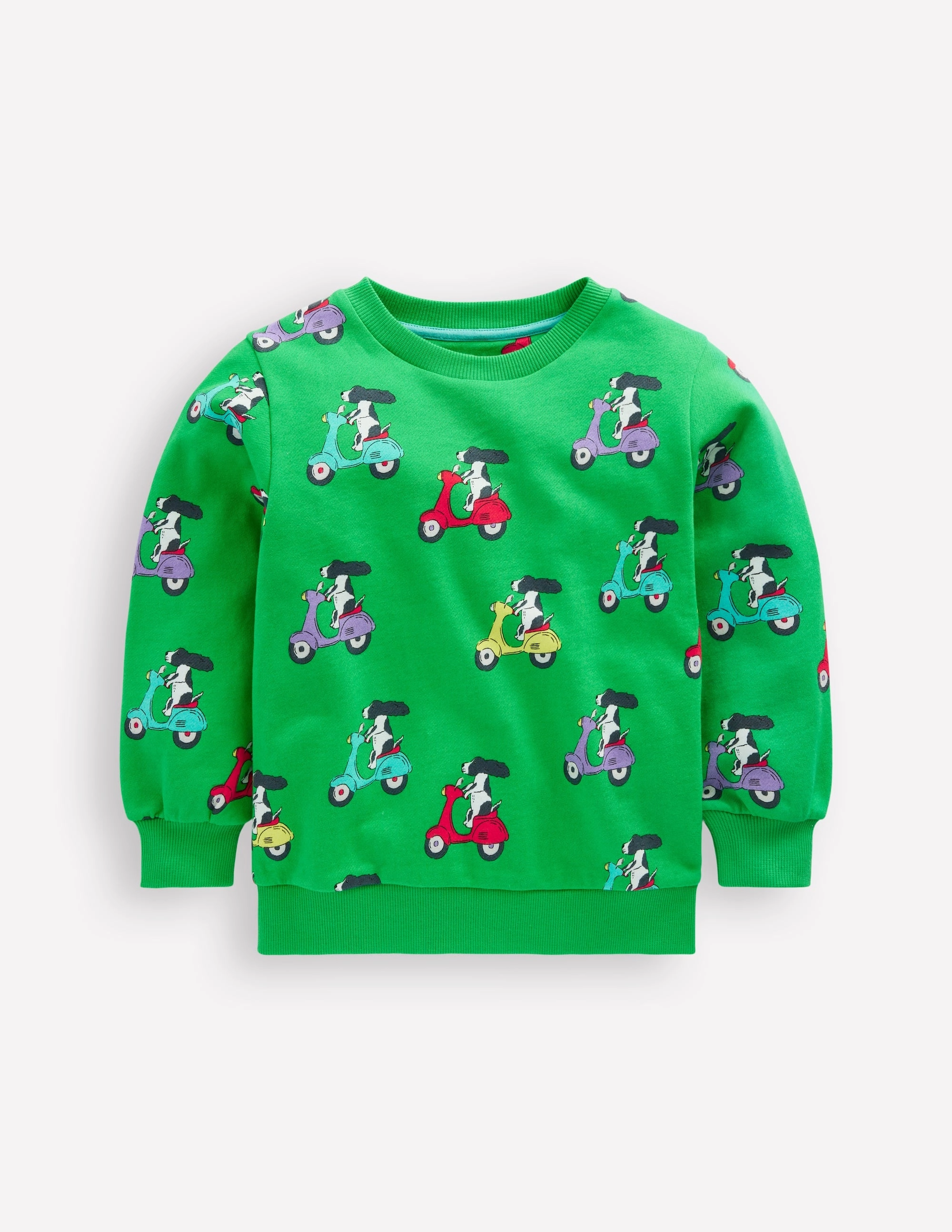 Printed Sweatshirt-Sapling Green Puppy Scooter coordinate with other items