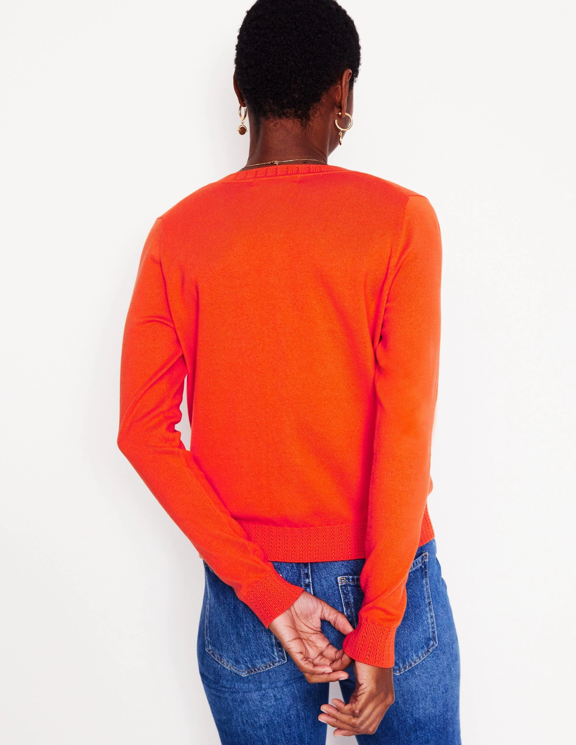 Basic Layer Crewneck Style Emilia Cotton Crew Cardigan-Mandarin Orange