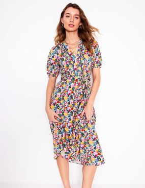 Sofia Trim Jersey Midi Dress-Multi, Paintbox Ditsy Classic Comfort Bohemian style