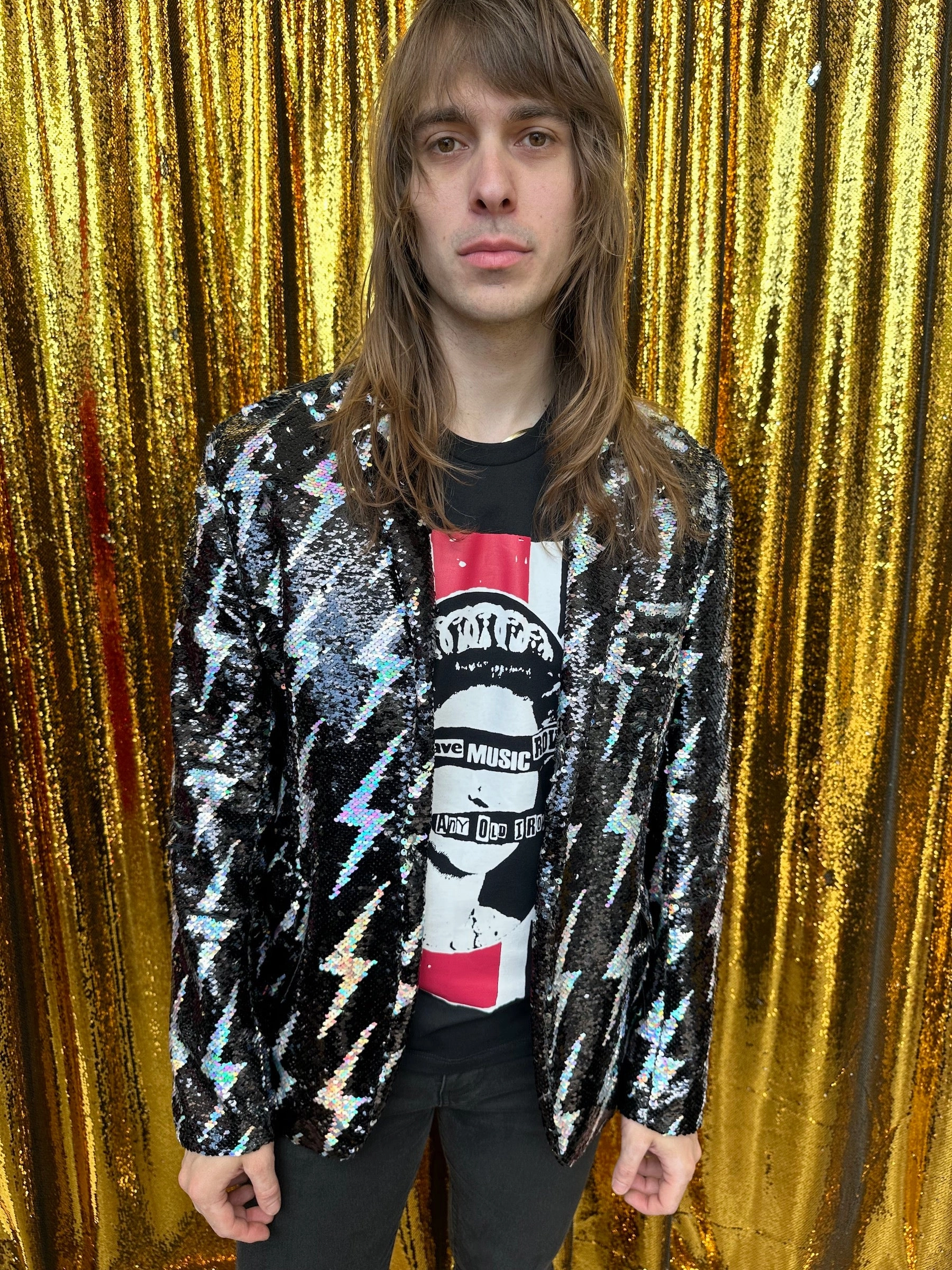 Any Old Iron Men's Black Side of Lightning Blazer Jacket Advantage