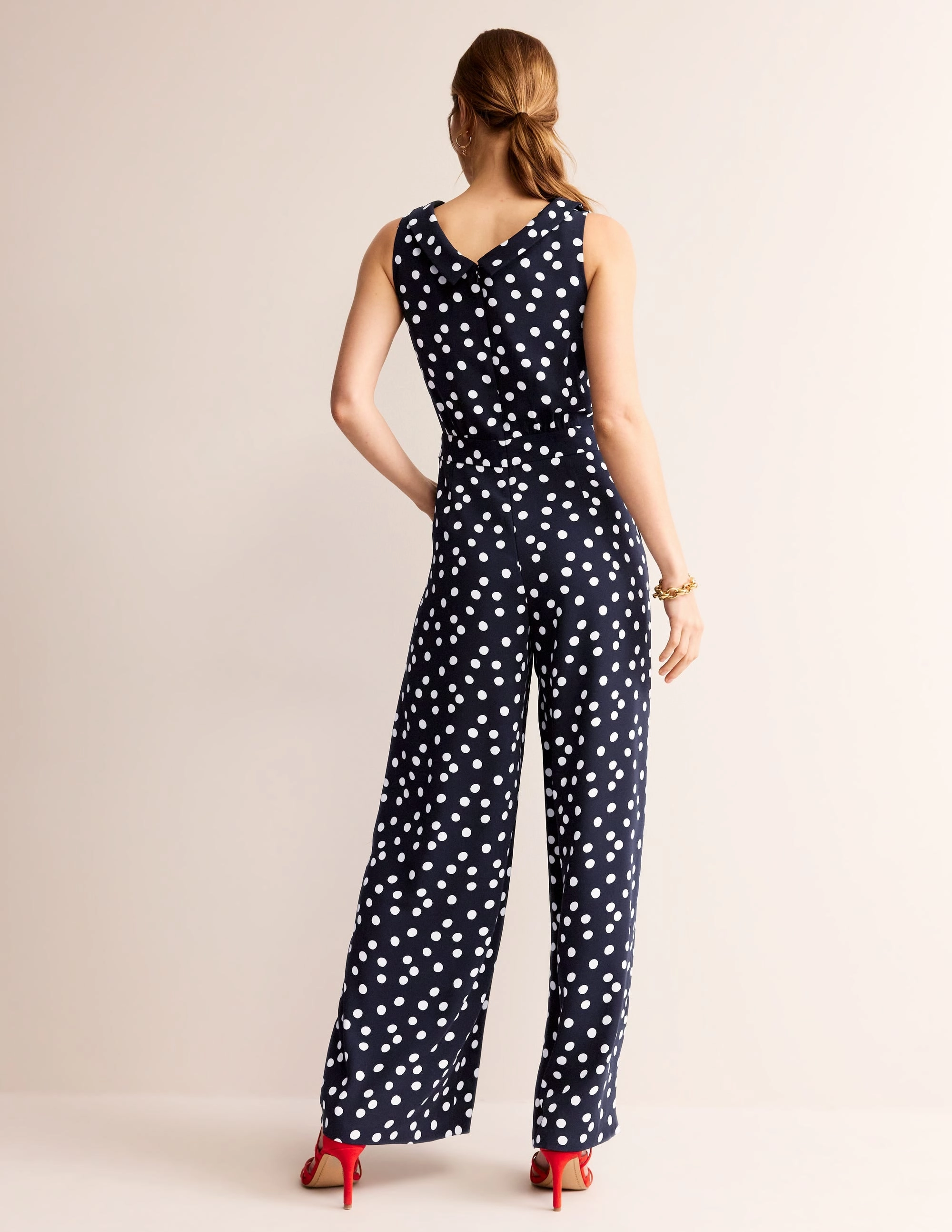 Clarissa Jumpsuit-Navy, Abstract Dot Light Wear Maximalist-Trend