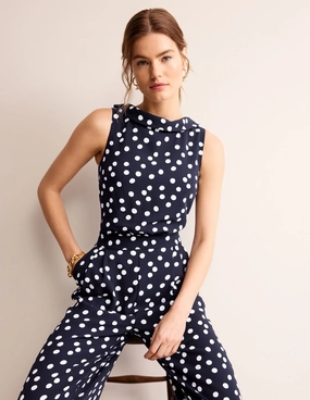 Clarissa Jumpsuit-Navy, Abstract Dot Evening Event