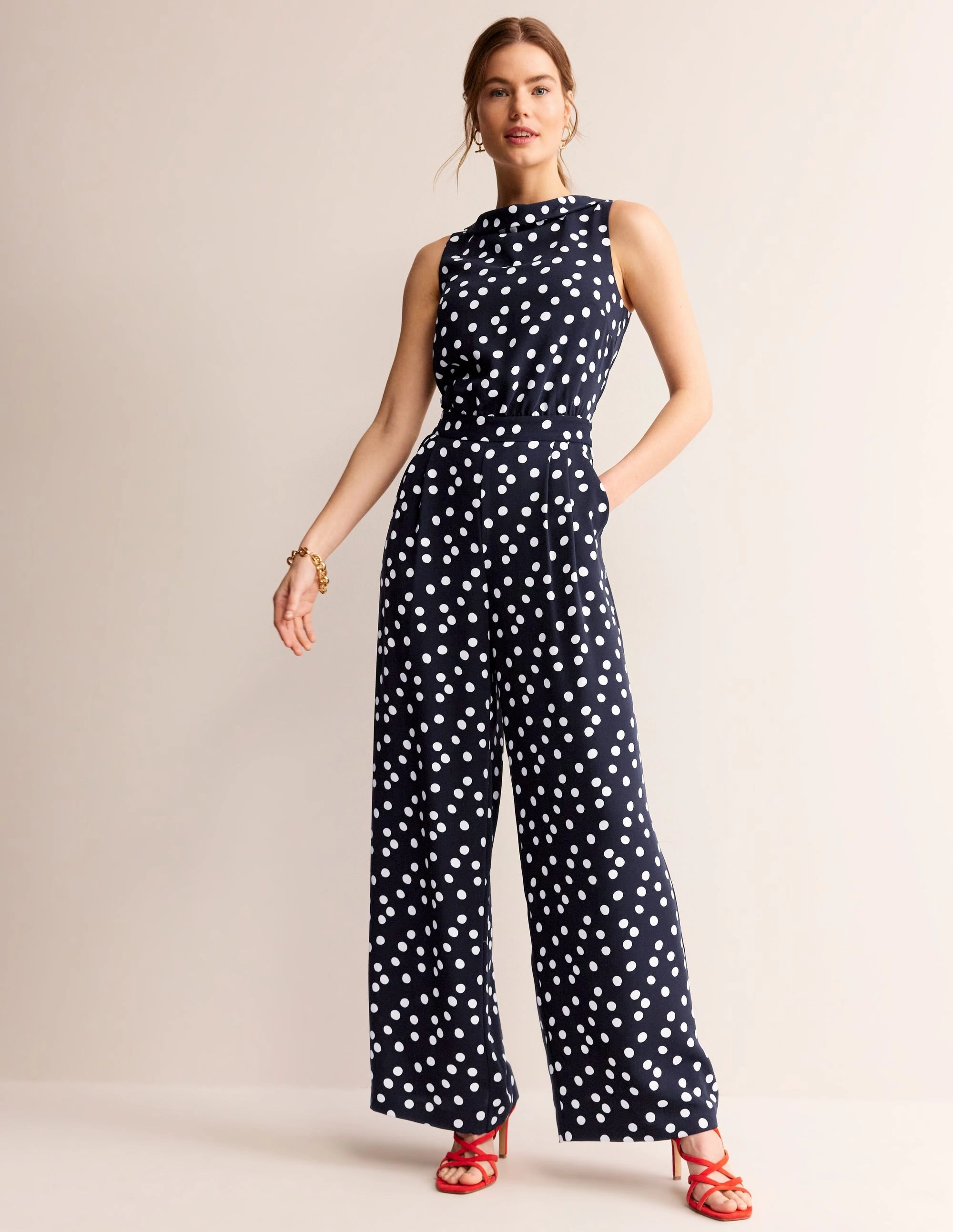 Timeless Beauty Relaxed Wear Clarissa Jumpsuit-Navy, Abstract Dot