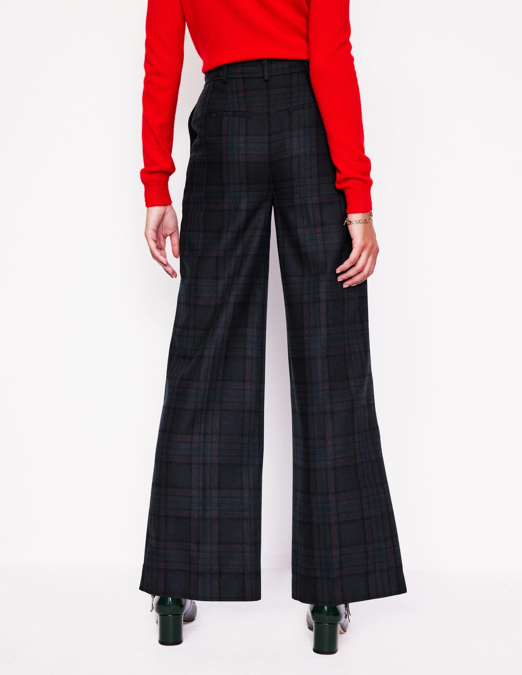 Westbourne Wool Blend Trousers-Navy and Green Check No Iron