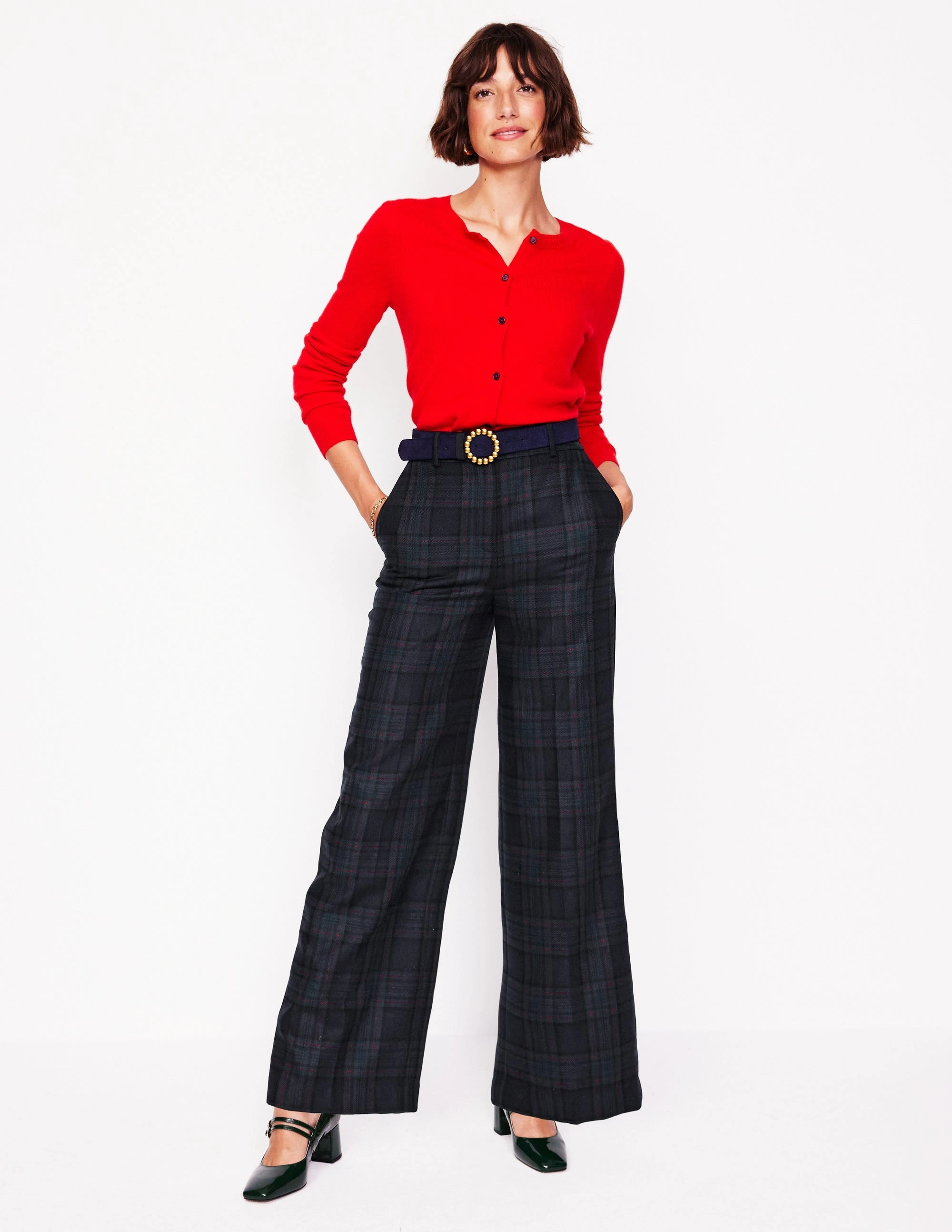 Anti Static Fabric Westbourne Wool Blend Trousers-Navy and Green Check