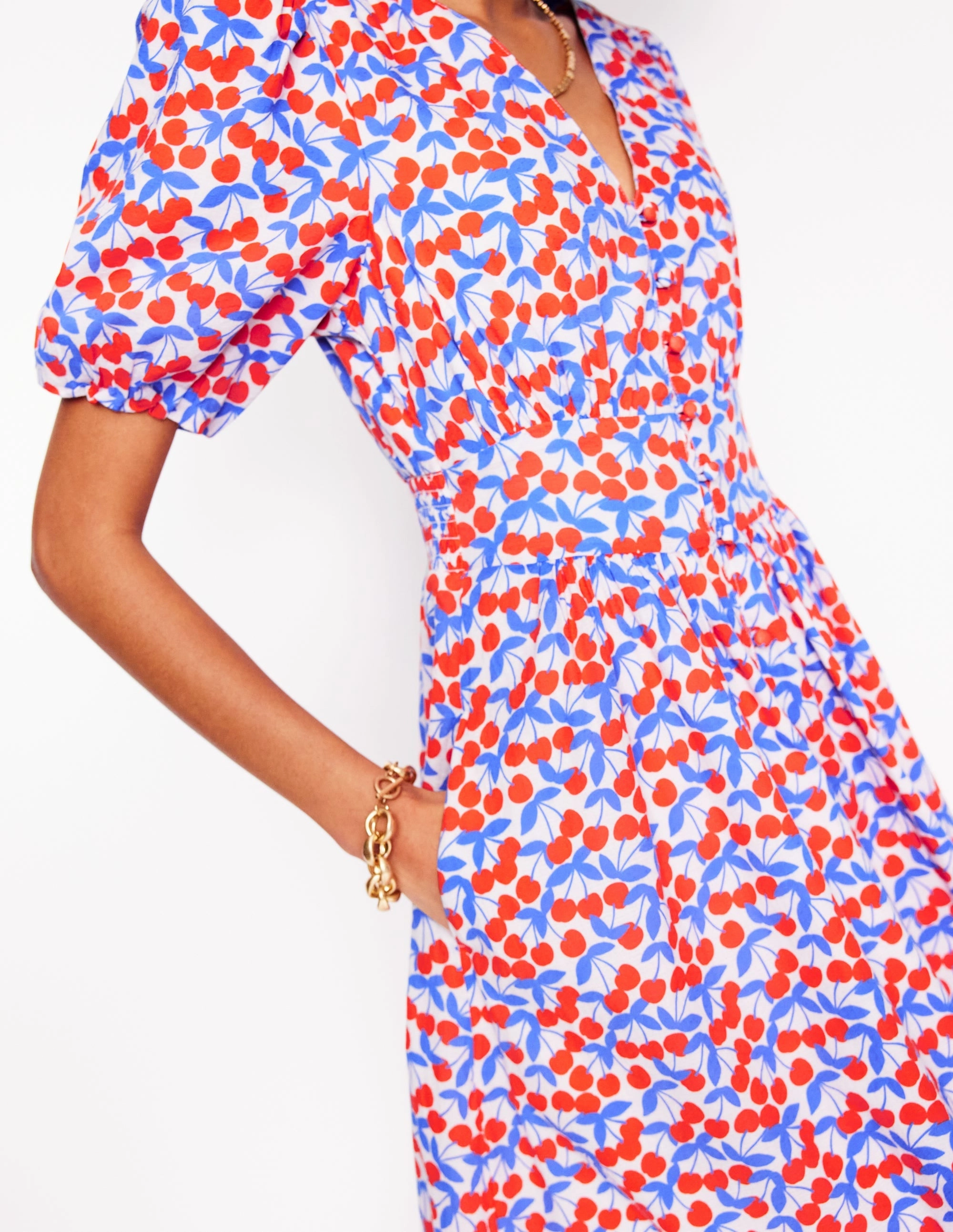 Light Elegance Lillian Cotton Midi Dress-Chalk Pink, Cherry Cascade