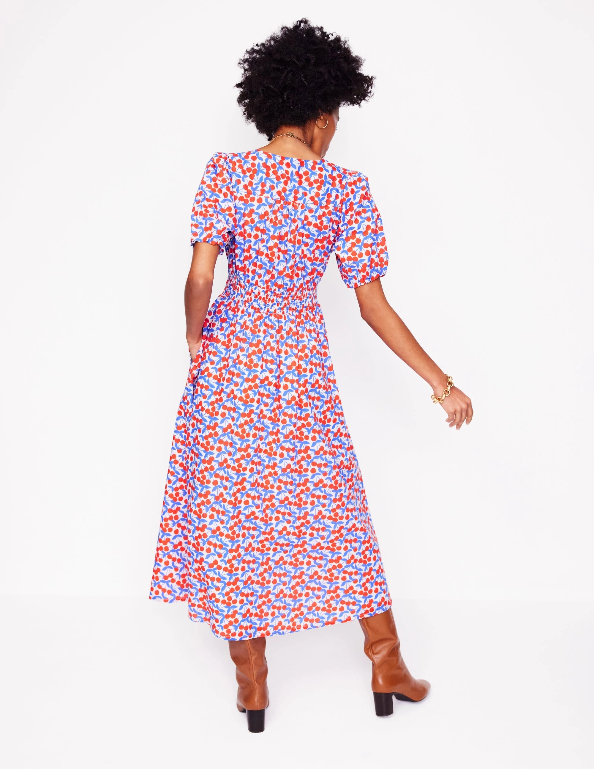 Lillian Cotton Midi Dress-Chalk Pink, Cherry Cascade Raw-Hem Relaxed Layers