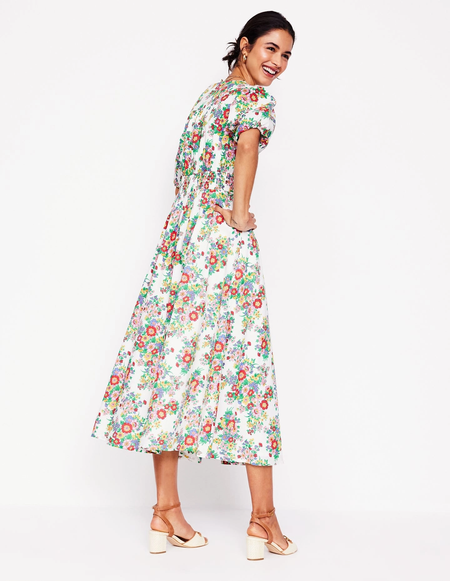 Trend Appeal Comfortable Fashion Lillian Cotton Midi Dress-Multi, Bouquet Cluster