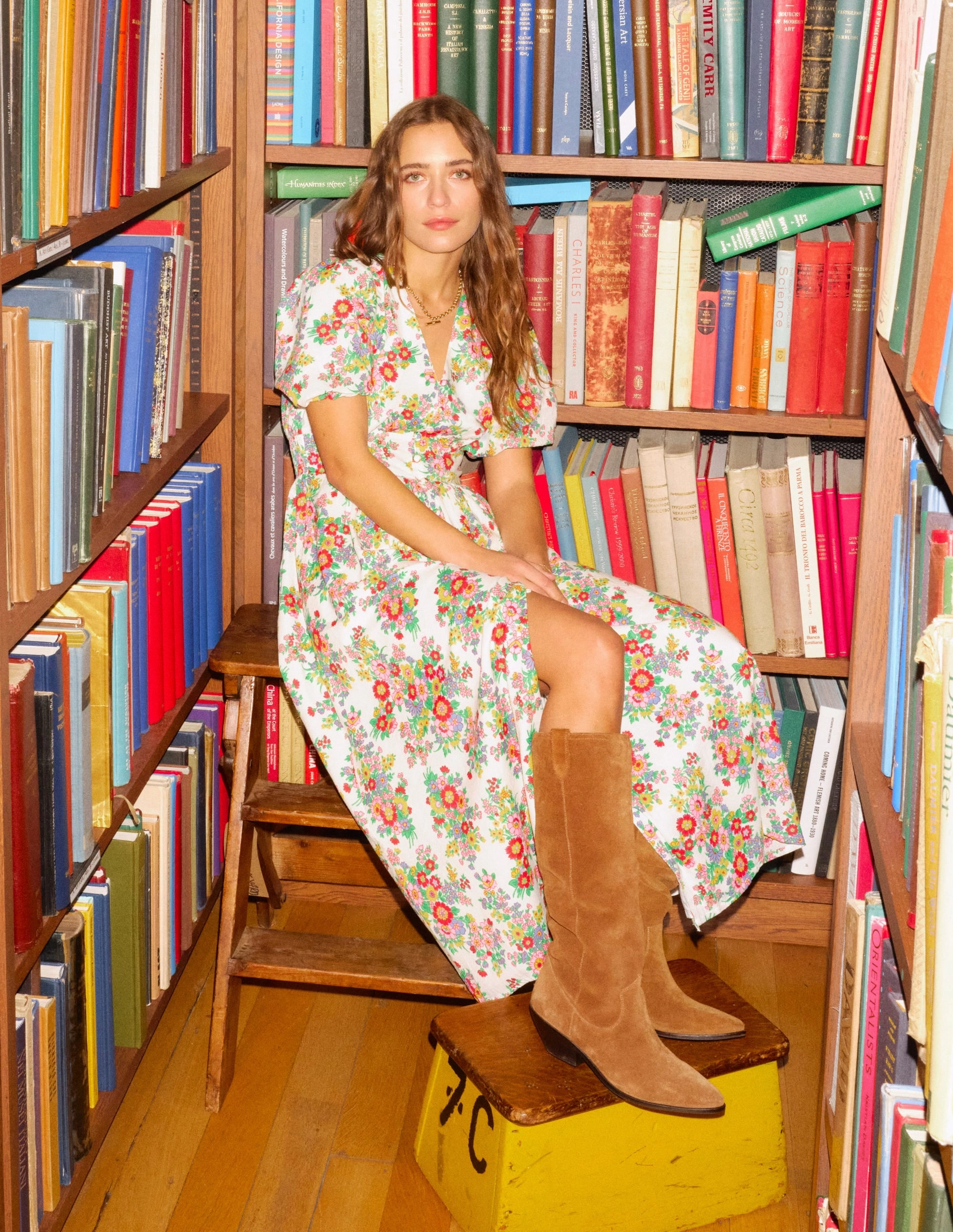 Quilted-Texture Lillian Cotton Midi Dress-Multi, Bouquet Cluster