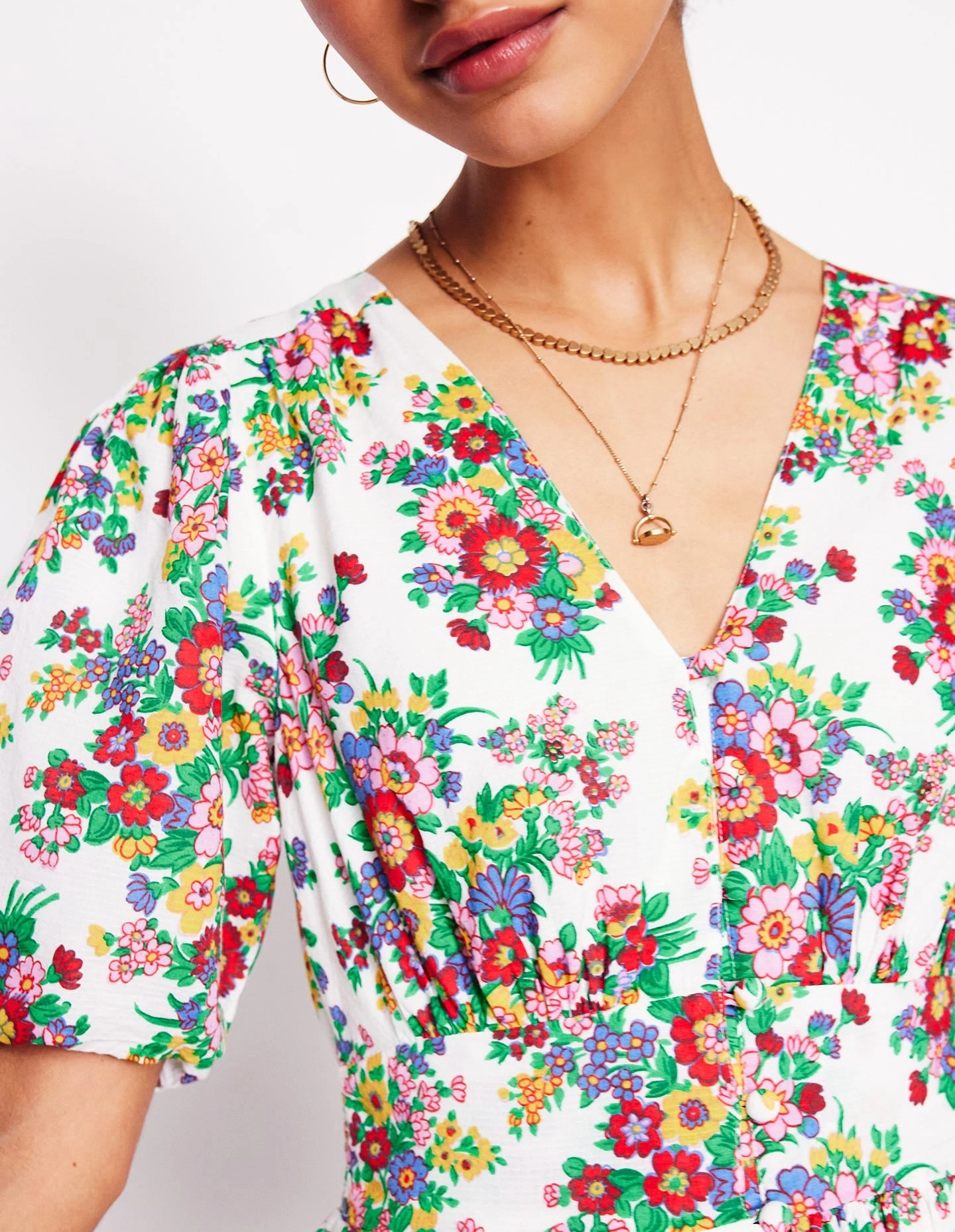 Gender Inclusive Lillian Cotton Midi Dress-Multi, Bouquet Cluster