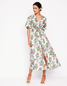 Flower Grace Mid Fit Lillian Cotton Midi Dress-Multi, Bouquet Cluster