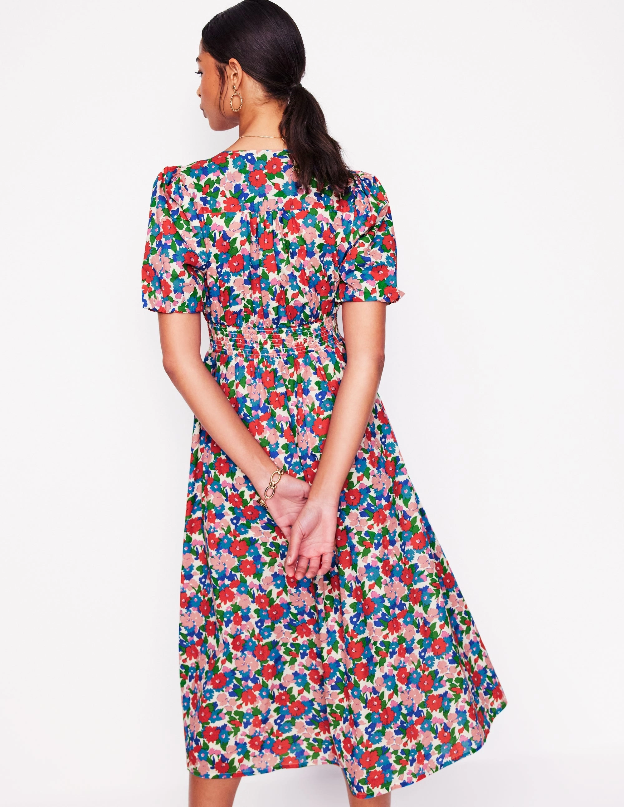 Lillian Cotton Midi Dress-Multi, Painterly Meadow Light Wear