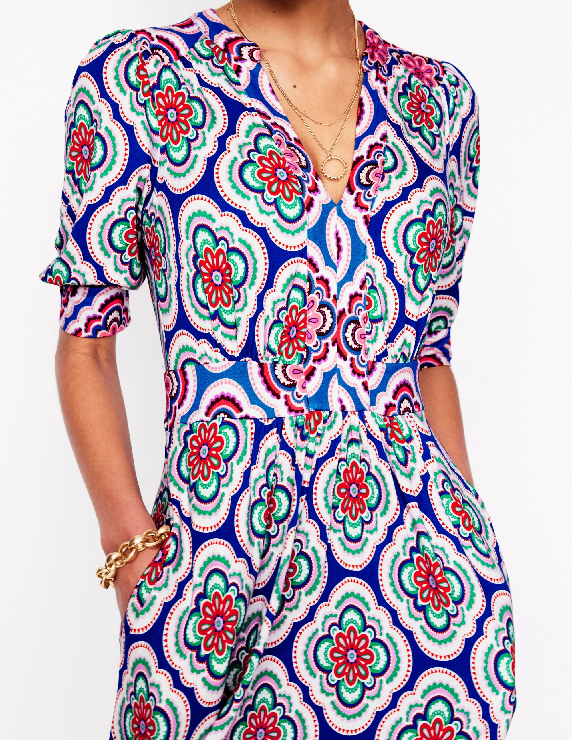 Cool Look Everyday Movement Lily Jersey Midi Tea Dress-Bright Blue, Botanic Blush