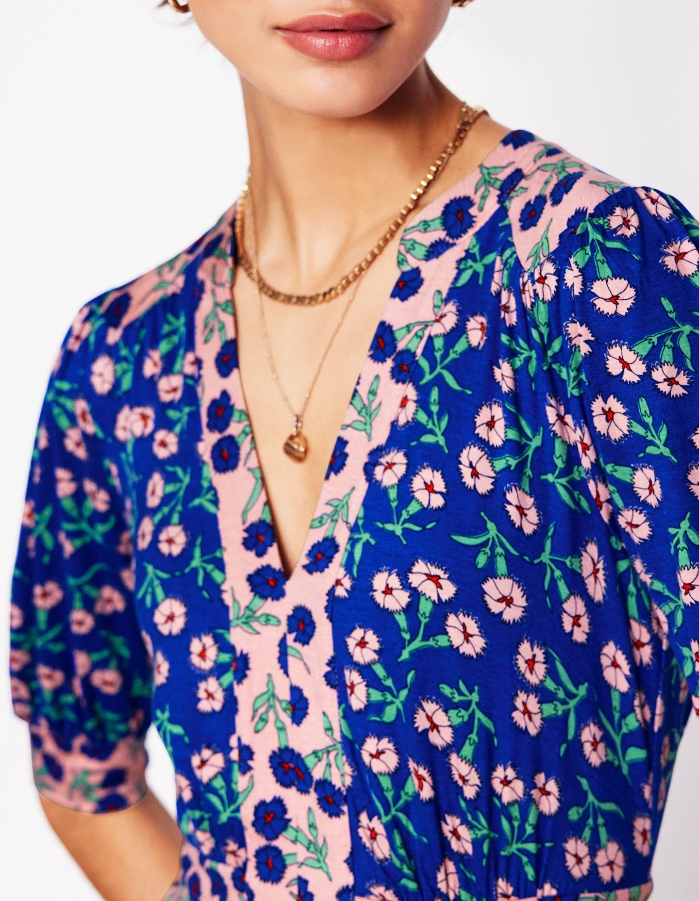 Clean Drape Lily Jersey Midi Tea Dress-Bright Blue, Carnation Sprig