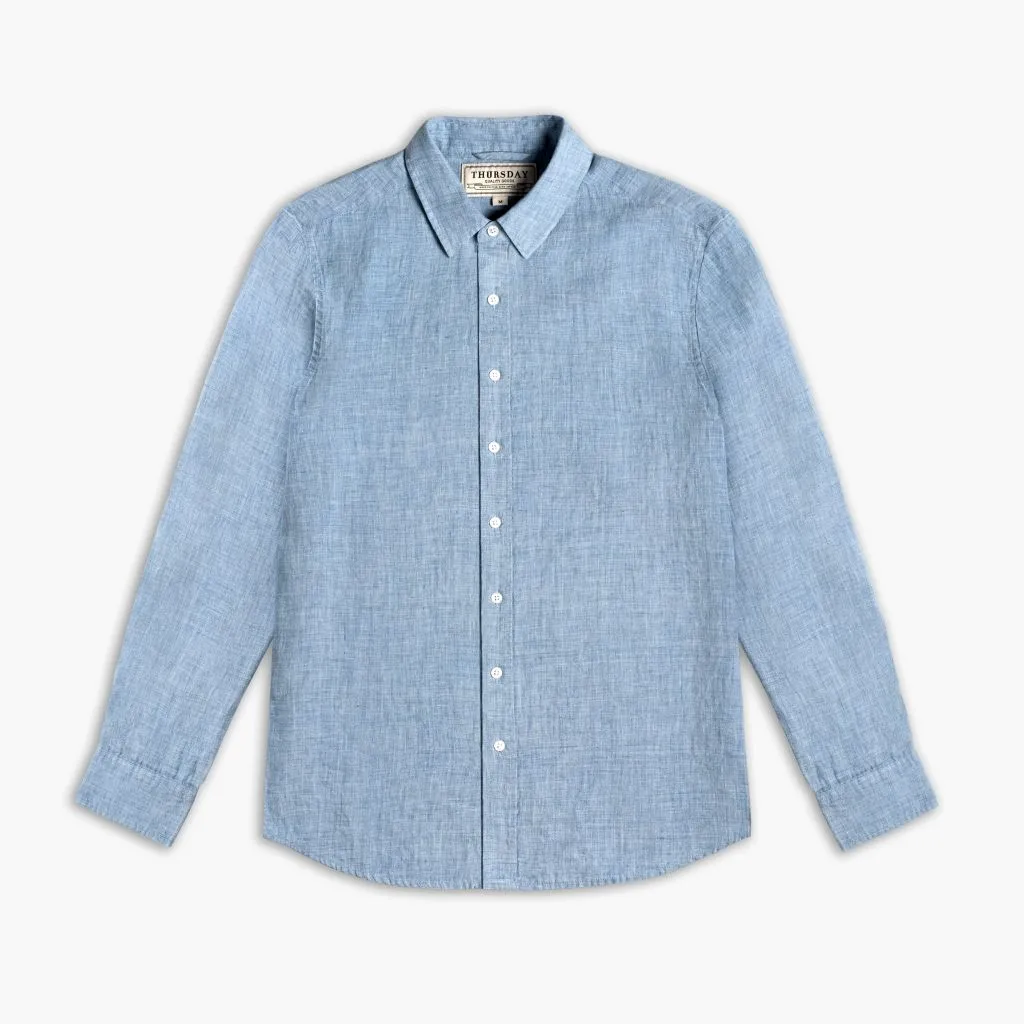 Linen Shirt | Blue Trendy Wear Neutral Toned Stitching