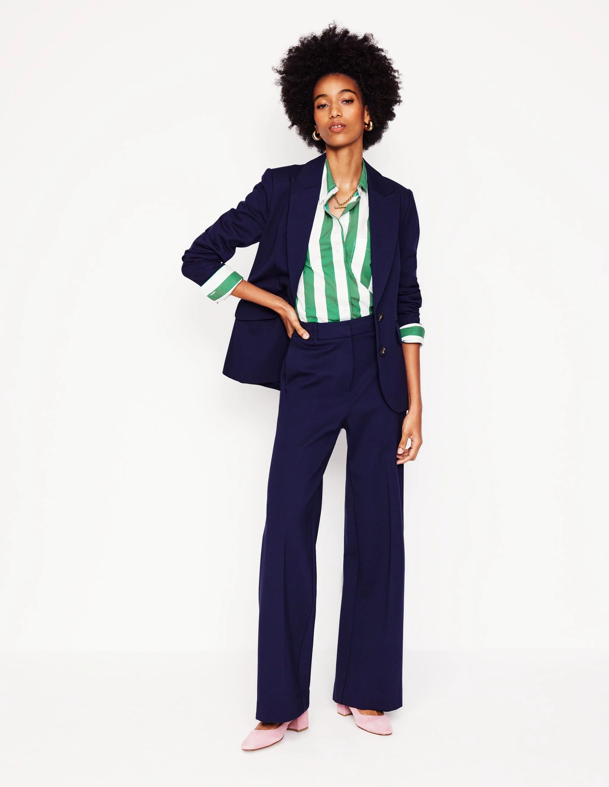 Sadie Relaxed Cotton Shirt-Rich Emerald Wide Stripe Sporty Fashion Smooth Flatlock Stitching