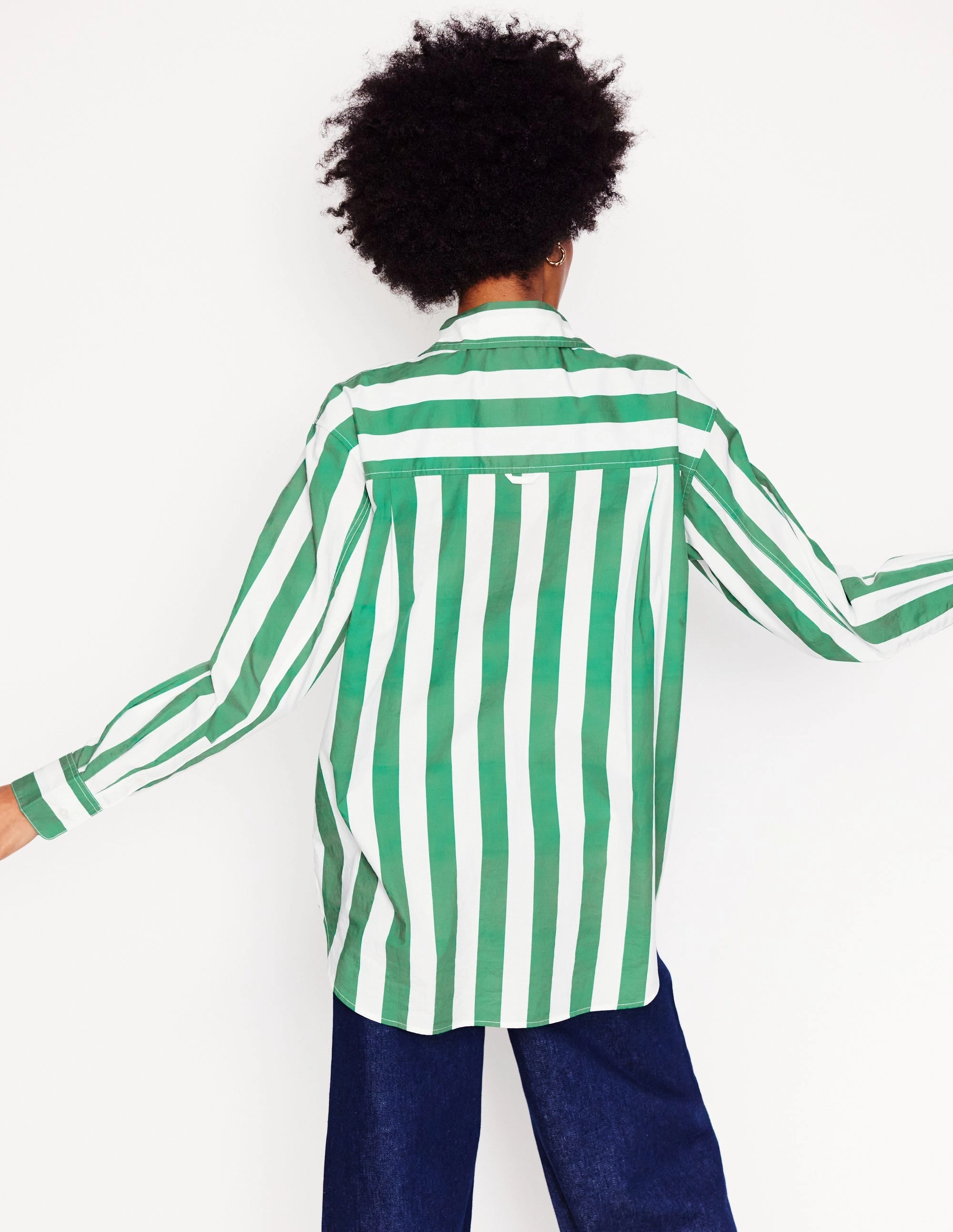 Sadie Relaxed Cotton Shirt-Rich Emerald Wide Stripe Fashion Ready Seasonal Casual