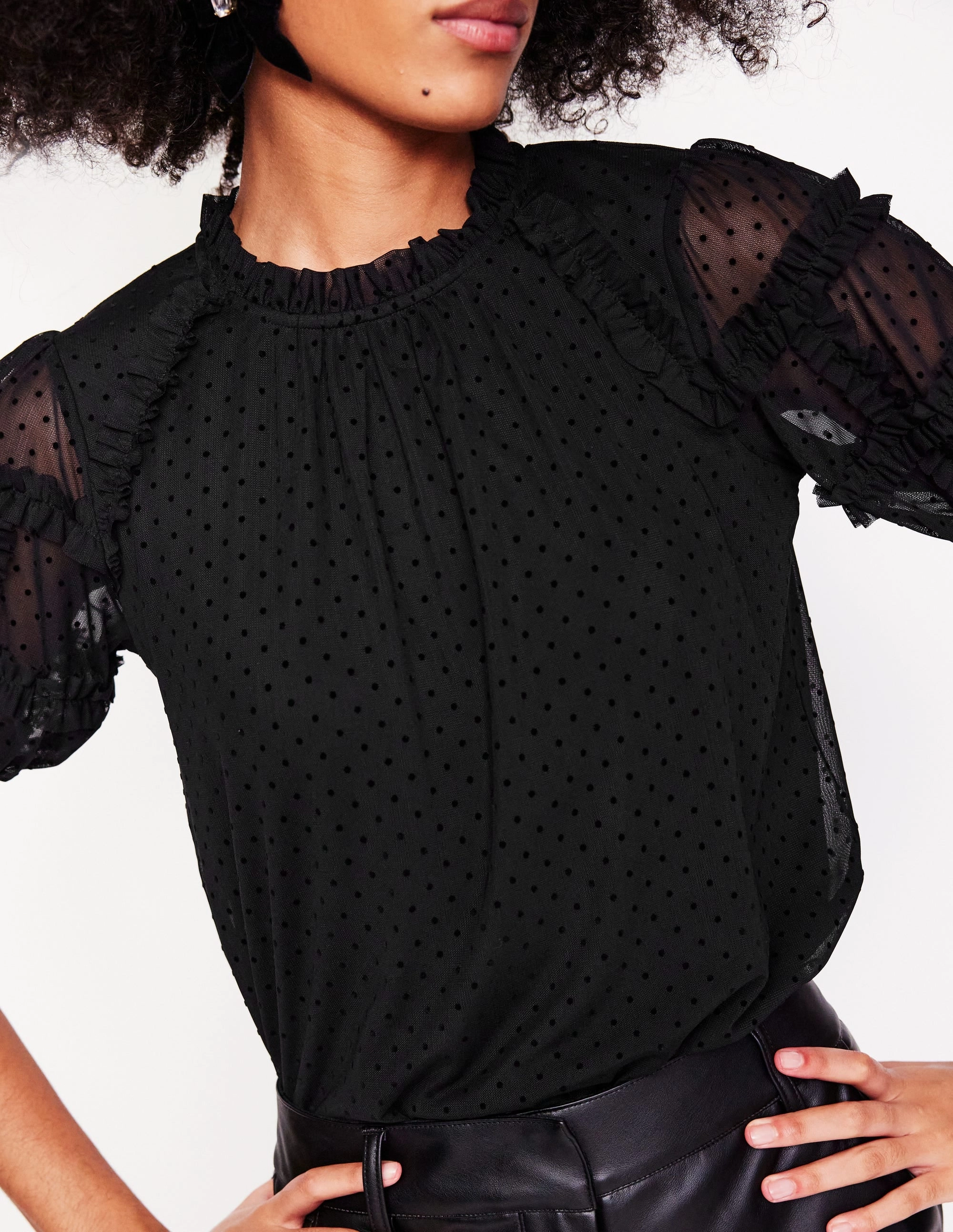Quick Comfort Fit Short-Sleeve Spotty Tulle Top-Black