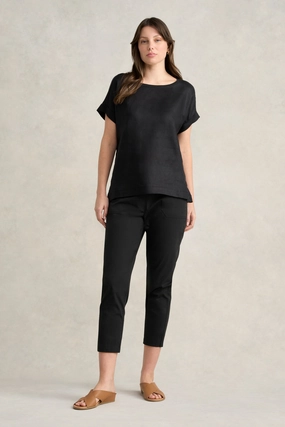 Linen Mix Top - Black Shape Retention Fabric