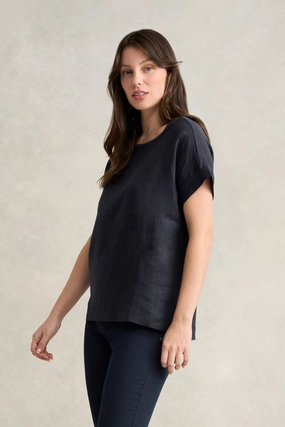 AdjustableDrawstring Linen Mix Top - Ink